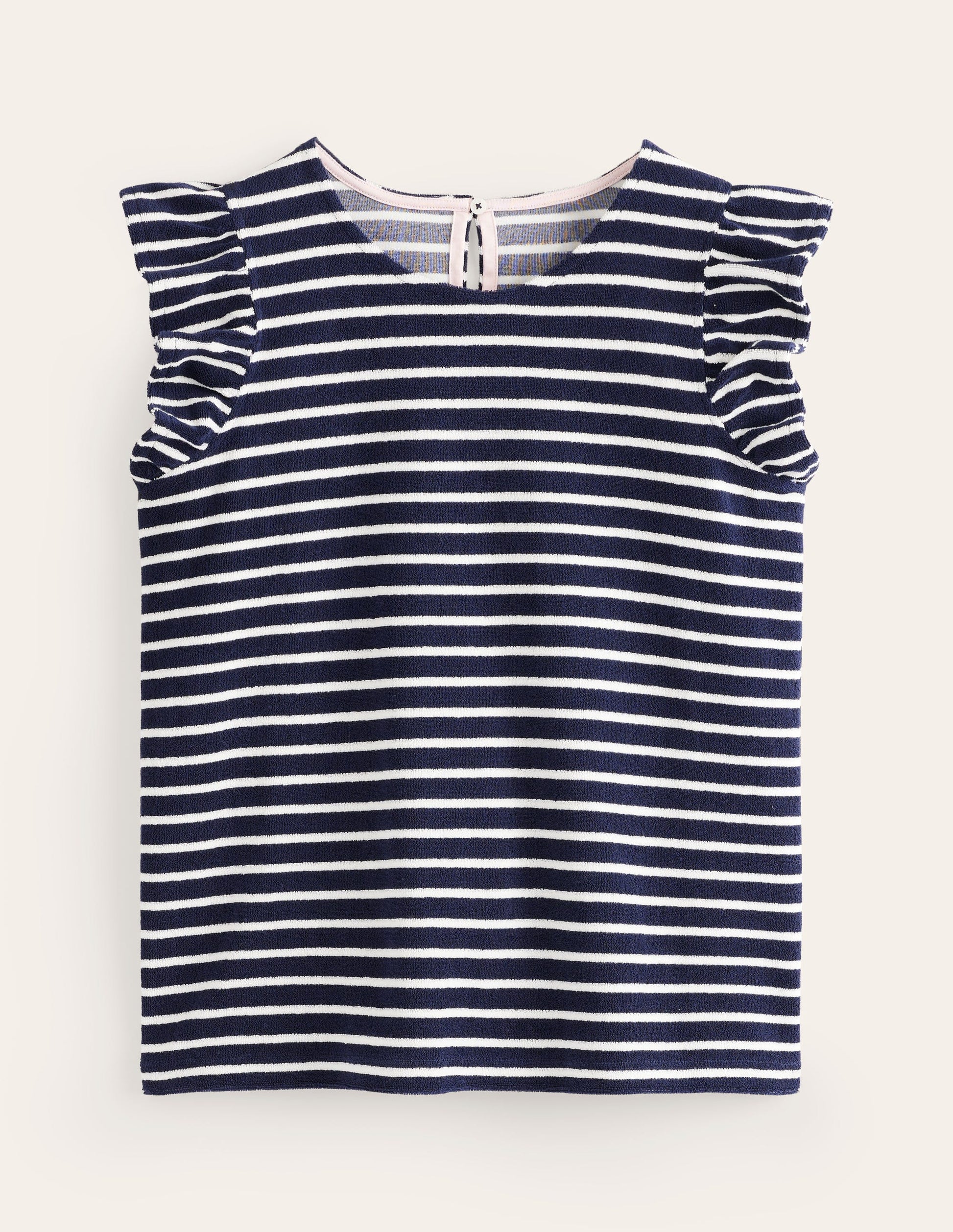 T-shirt en éponge à volants-Ivoire, bleu marine-5