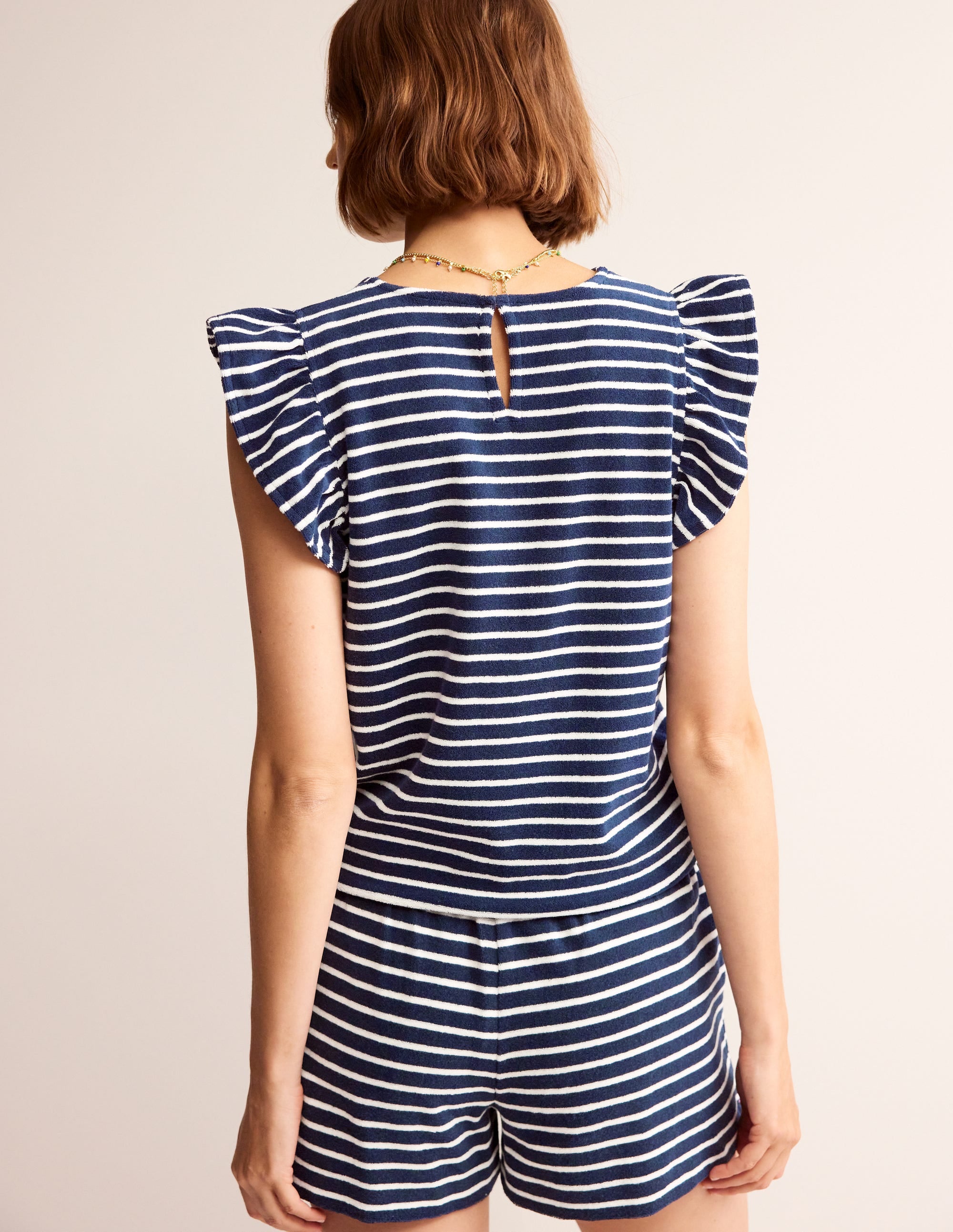 T-shirt en éponge à volants-Ivoire, bleu marine - Image 3