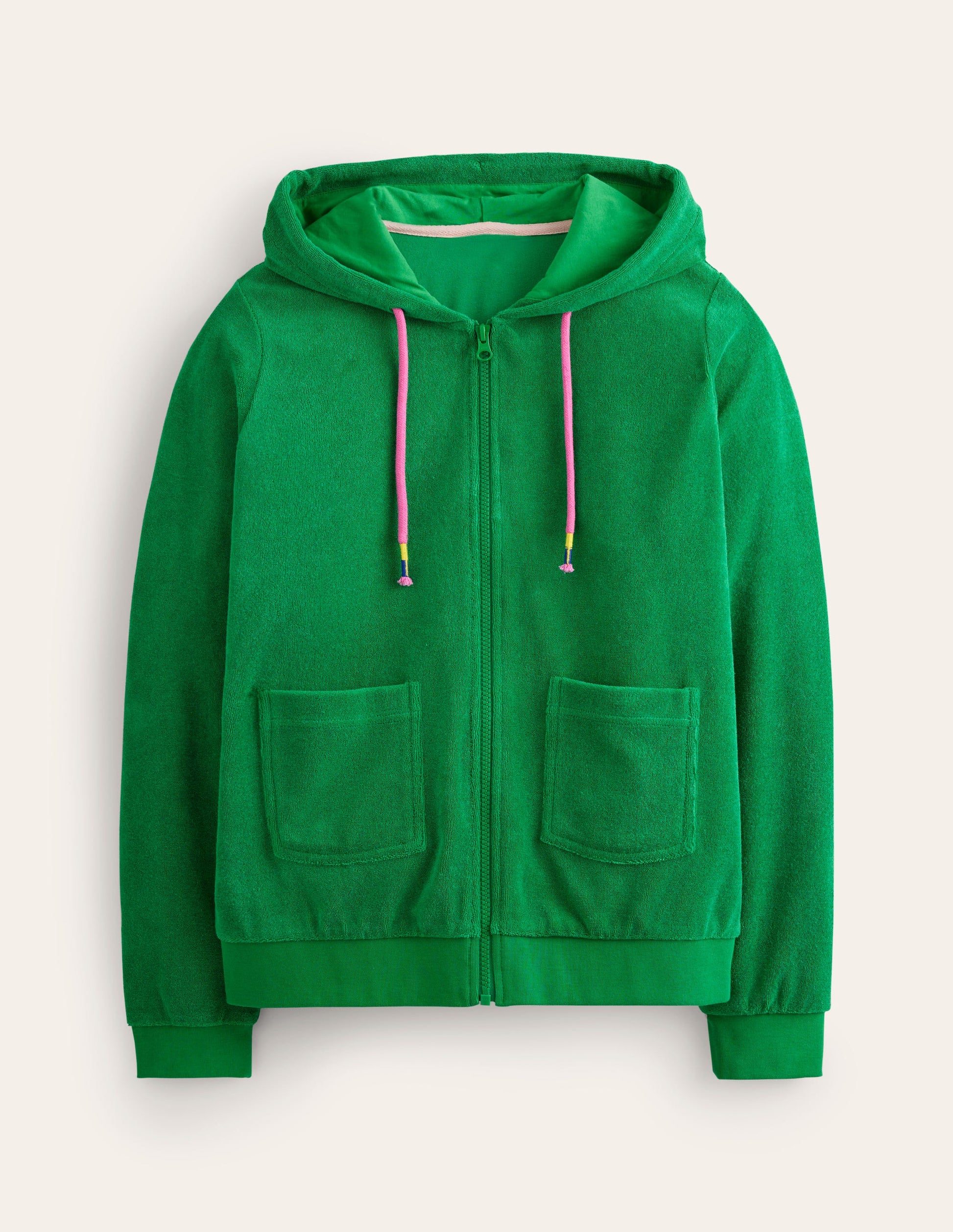 Frottee-Kapuzenpullover mit durchgehendem Reißverschluss-Grünes Tamburin-5