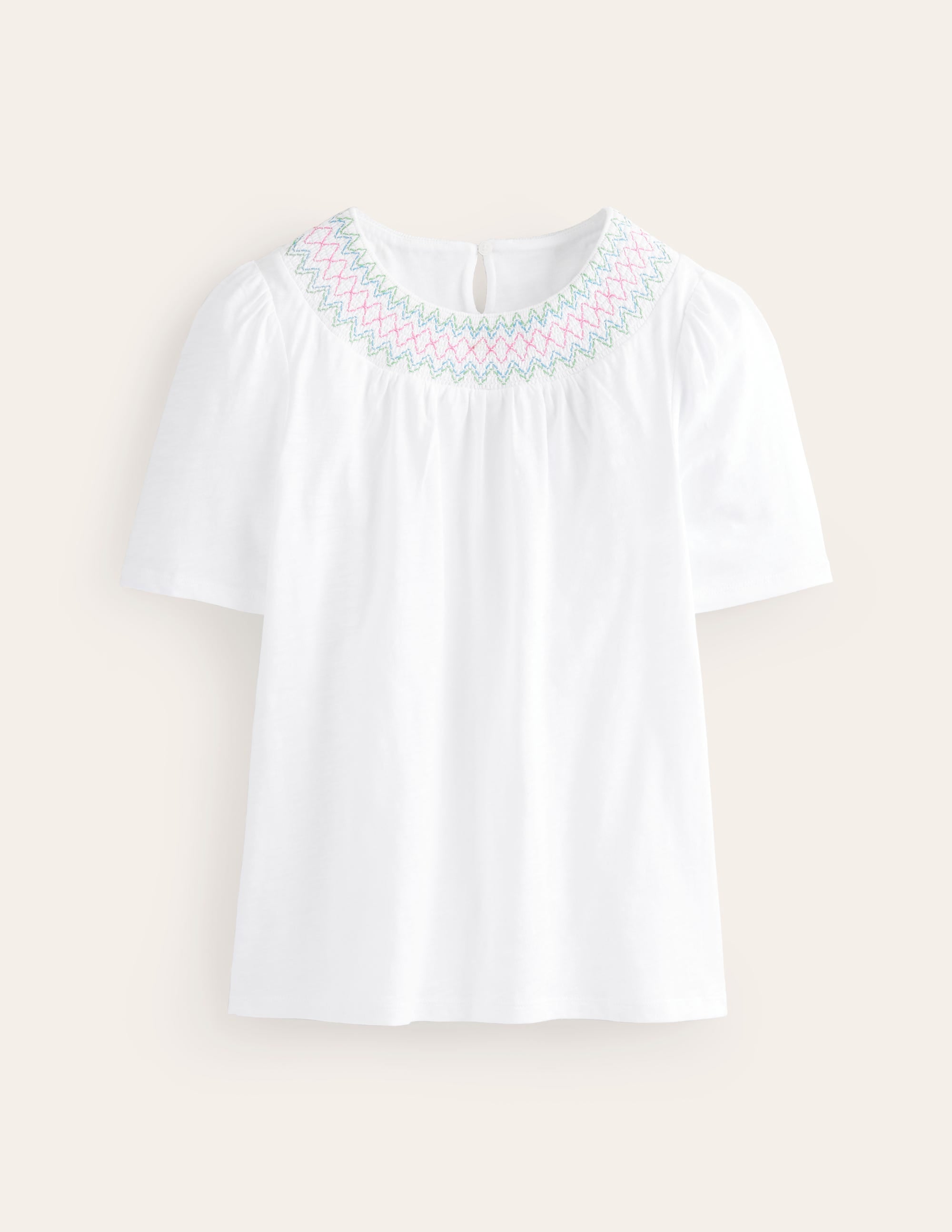 Smock Neck Puff Sleeve Top-White - Image 5