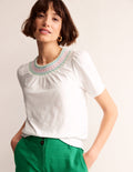 Smock Neck Puff Sleeve Top-White