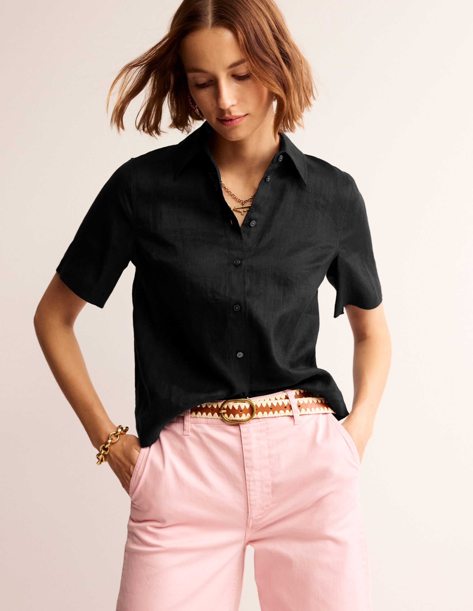 Chemise manches courtes Hazel en lin-Noir - Image 1