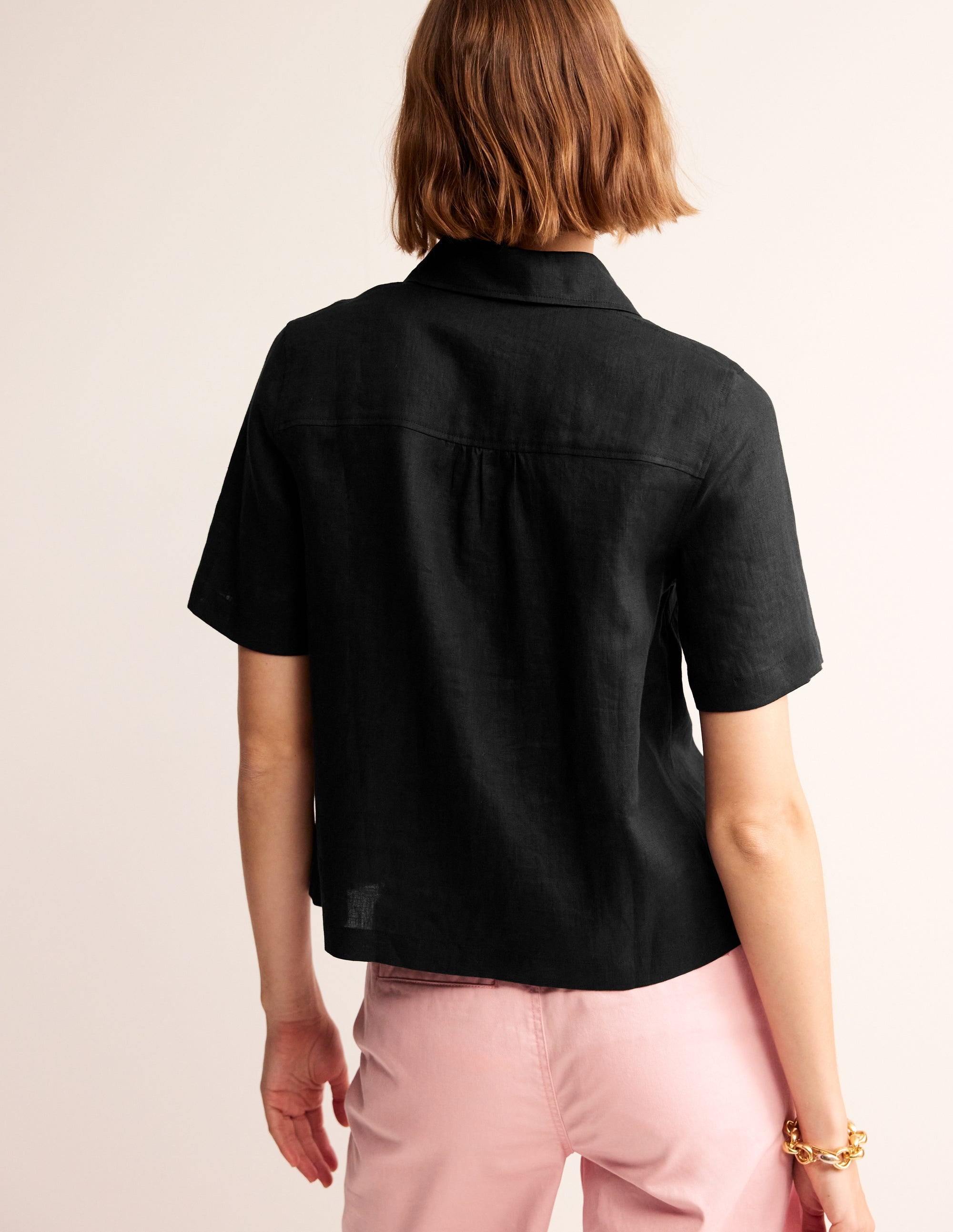 Chemise manches courtes Hazel en lin-Noir - Image 3