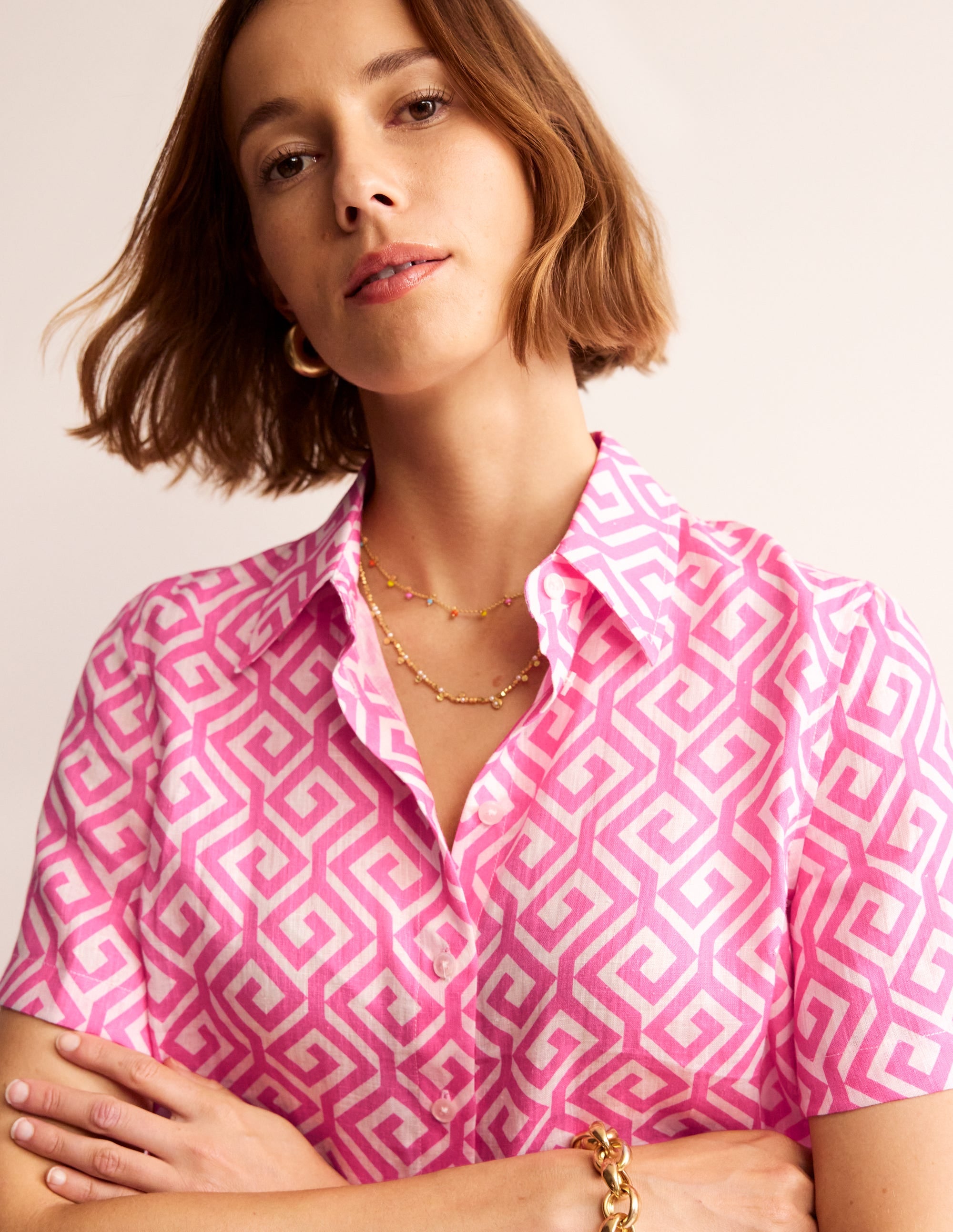 Hazel Kurzärmliges Leinenhemd-Pink Power, Labyrinth - Image 2