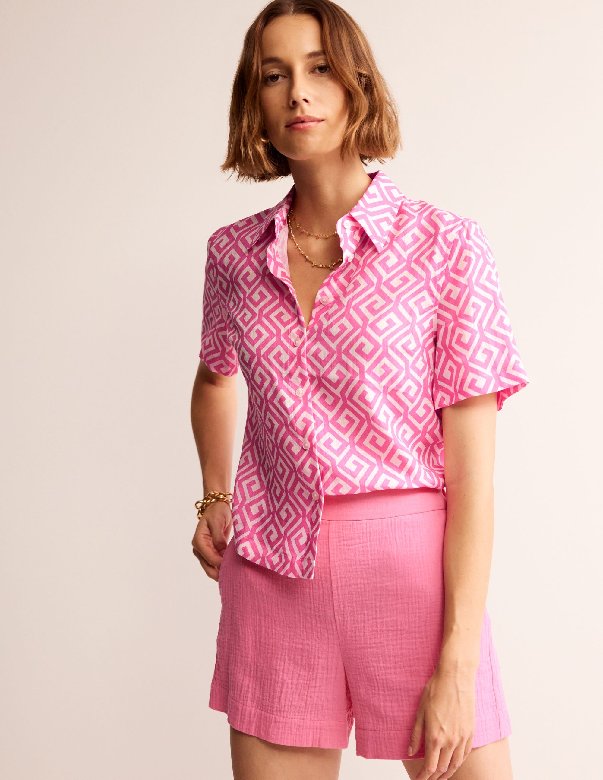 Hazel Kurzärmliges Leinenhemd-Pink Power, Labyrinth - Image 4