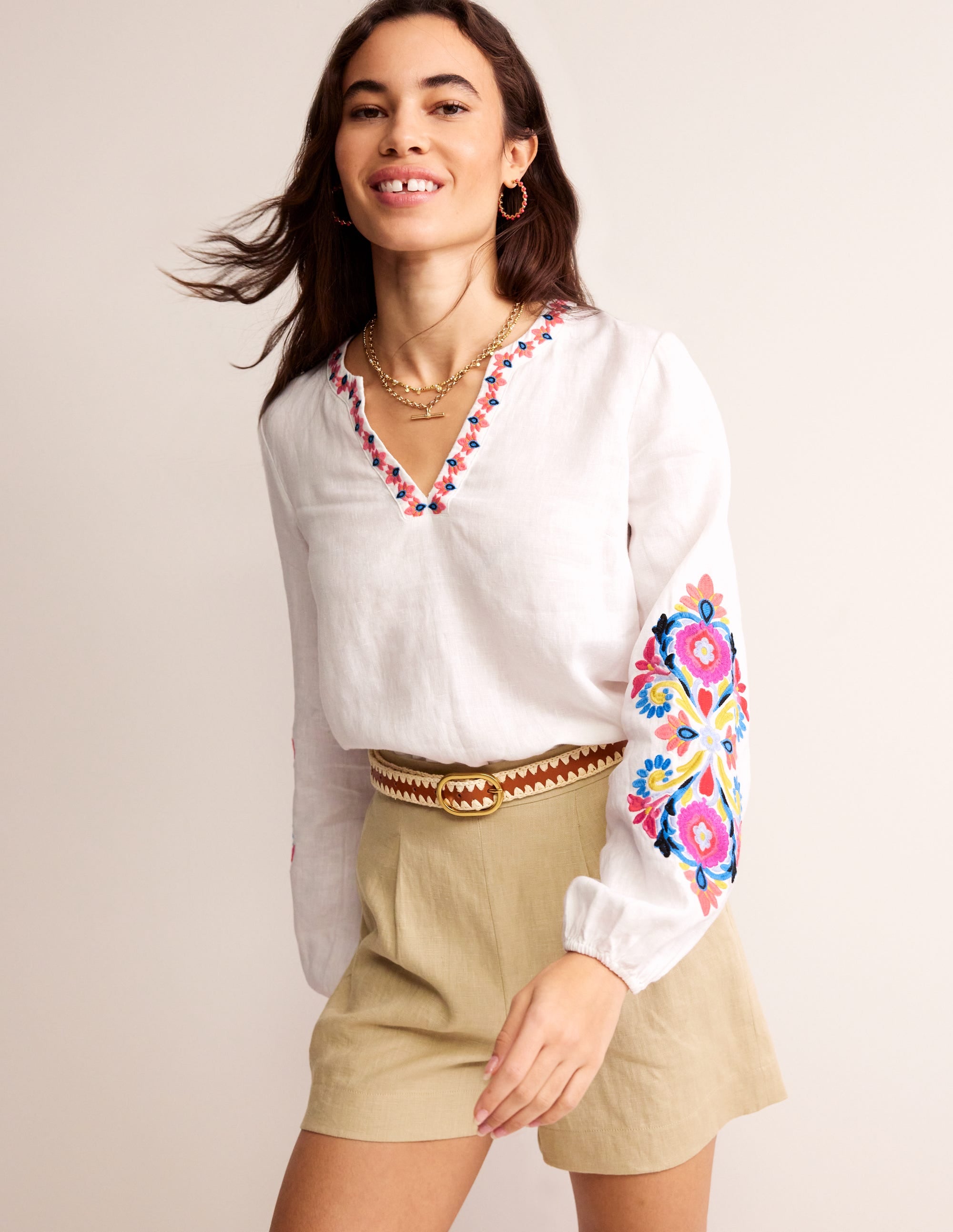 Bonnie Leinenoberteil-Weiß, Bunt Floral - Image 1