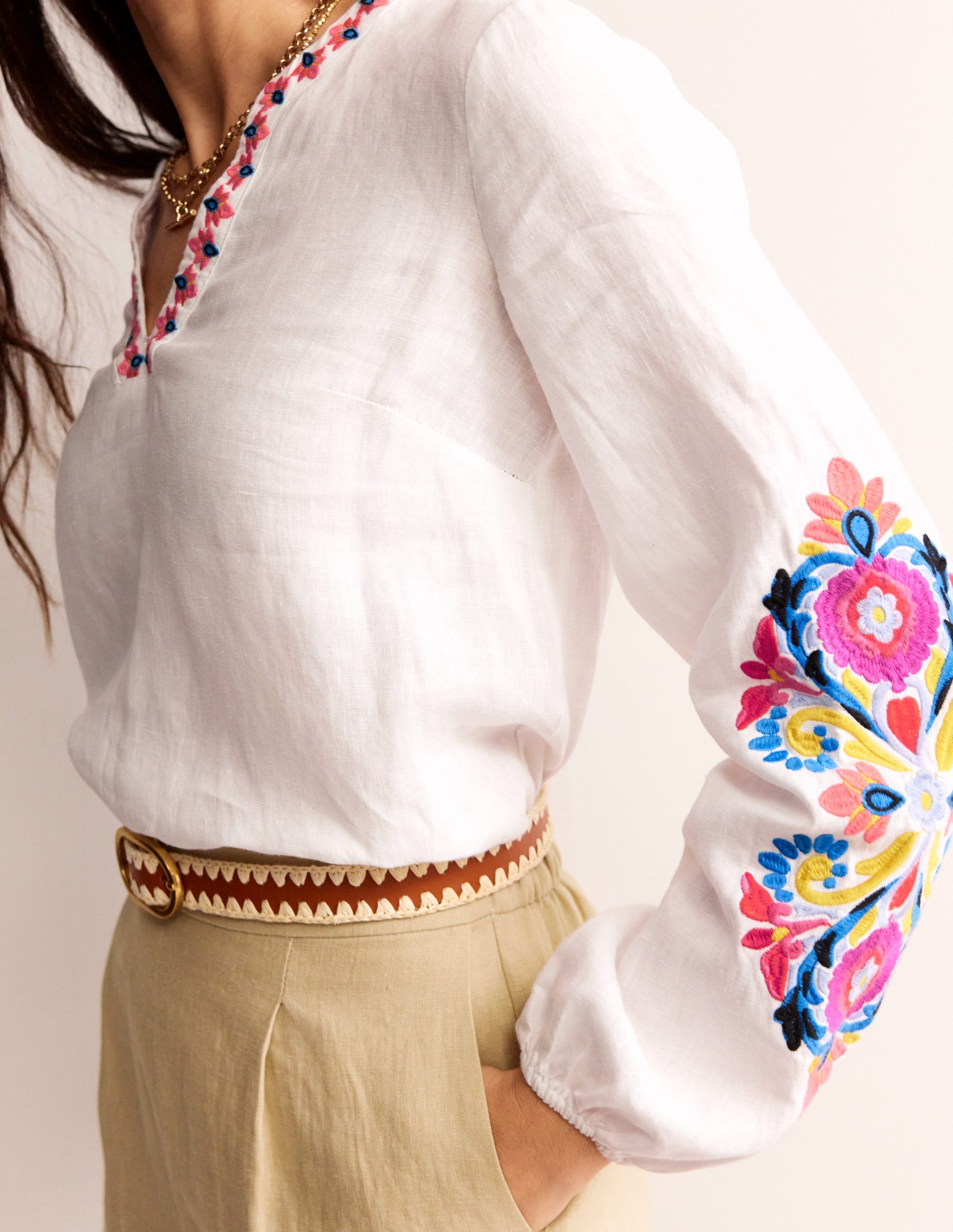 Bonnie Leinenoberteil-Weiß, Bunt Floral-2