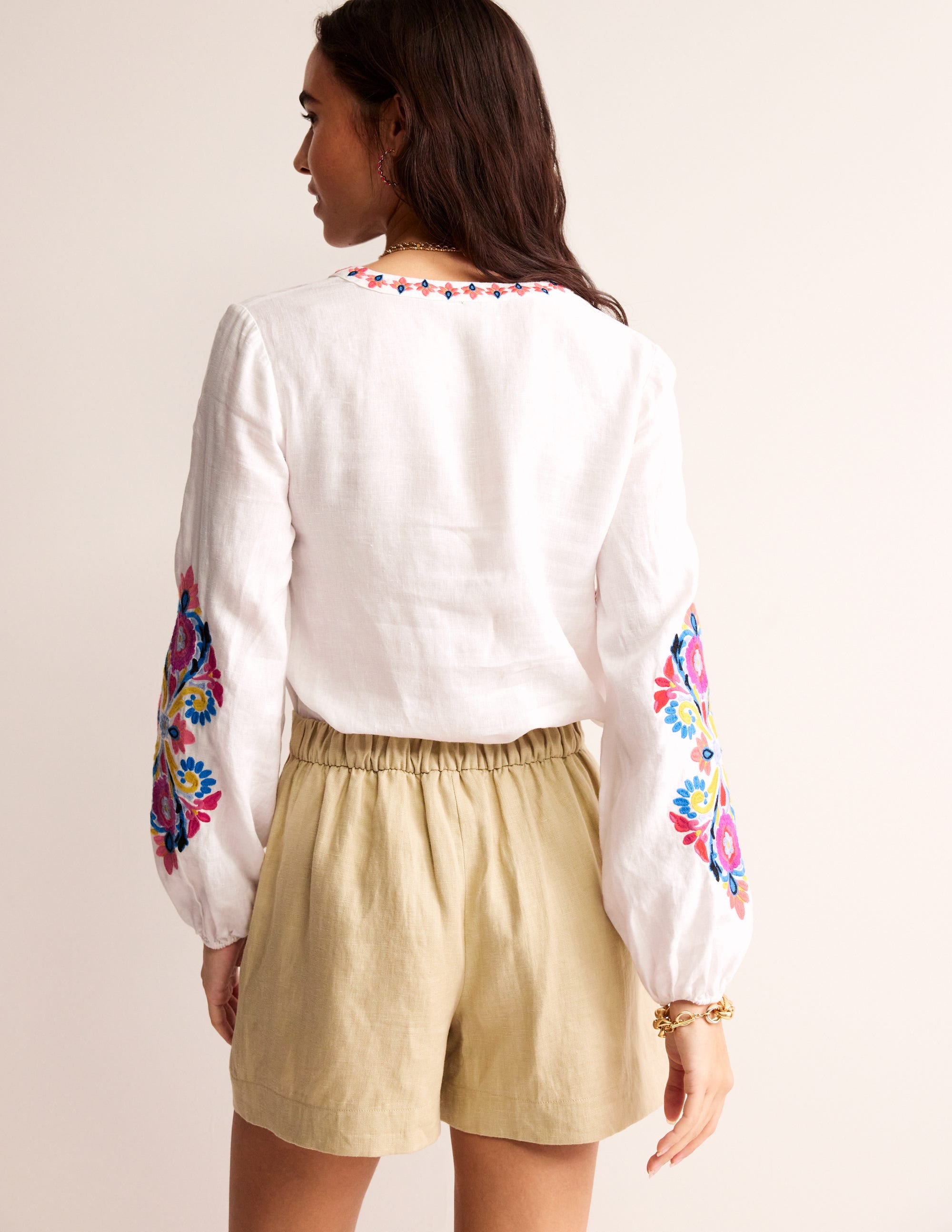 Bonnie Leinenoberteil-Weiß, Bunt Floral - Image 3