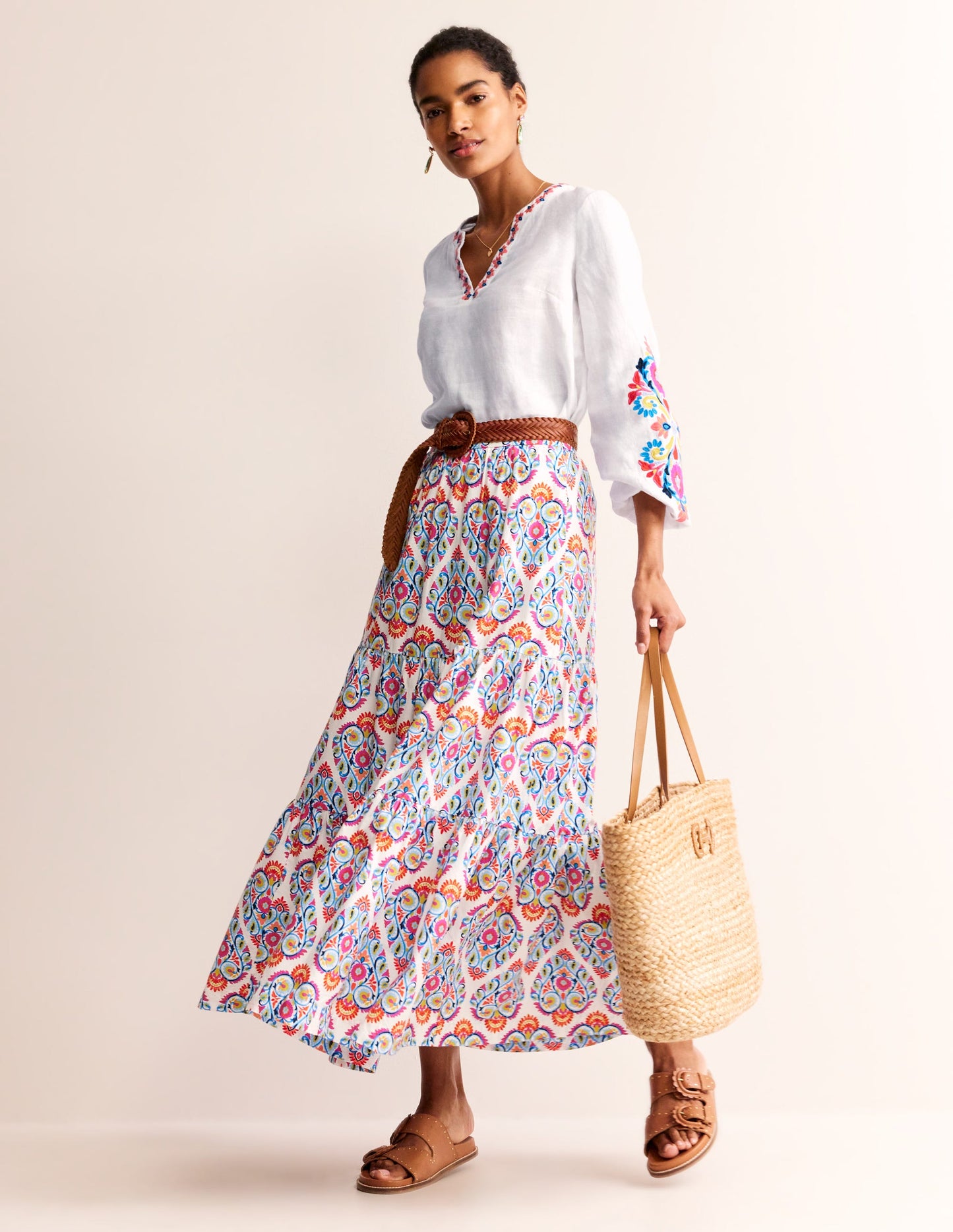 Bonnie Leinenoberteil-Weiß, Bunt Floral