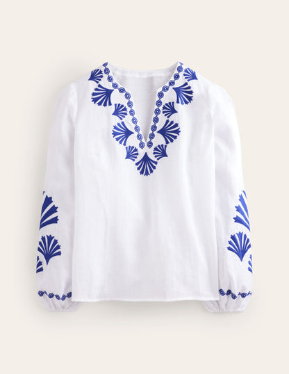 Top Bonnie en lin-Bleu connecté, coquillages-7