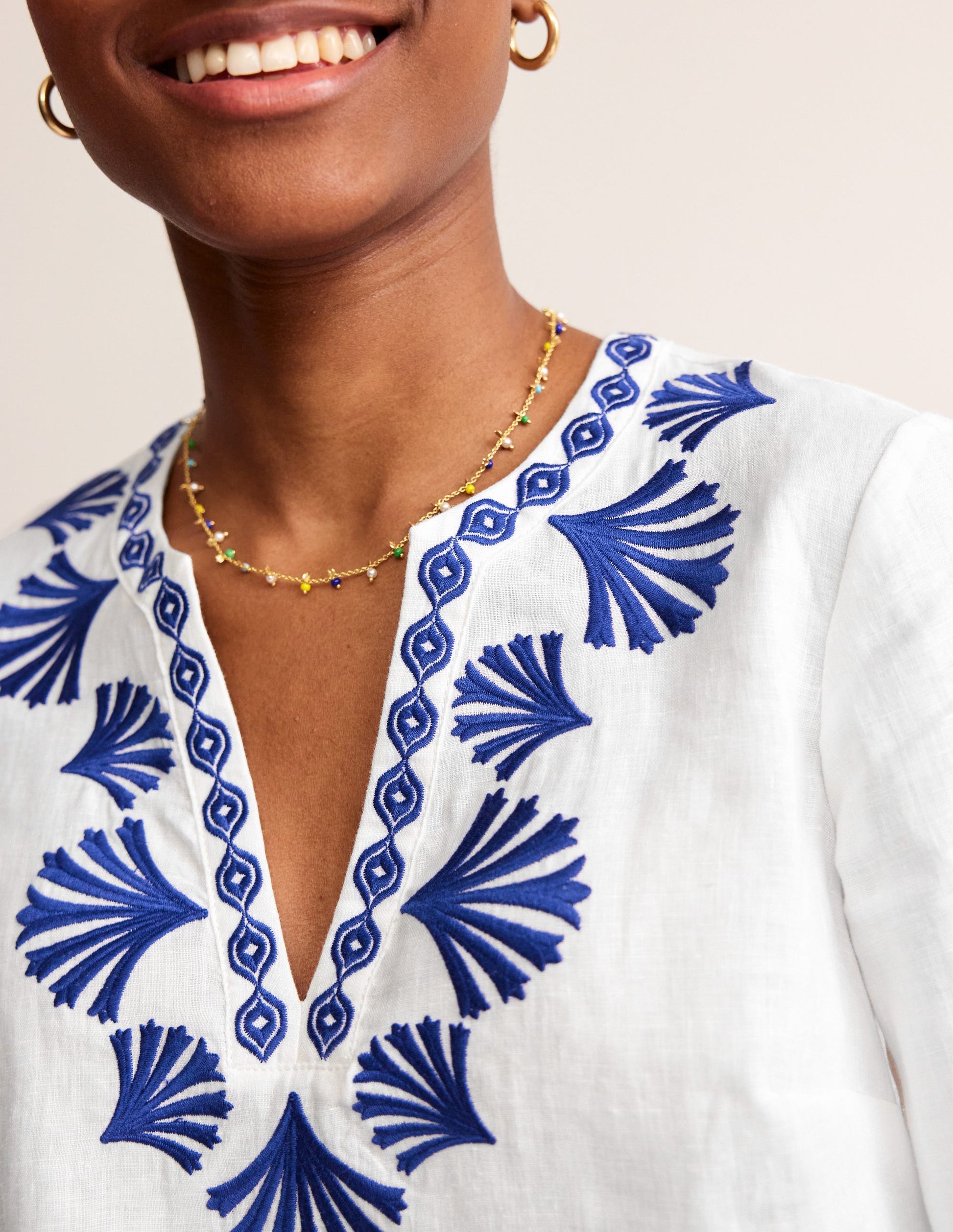 Top Bonnie en lin-Bleu connecté, coquillages-2