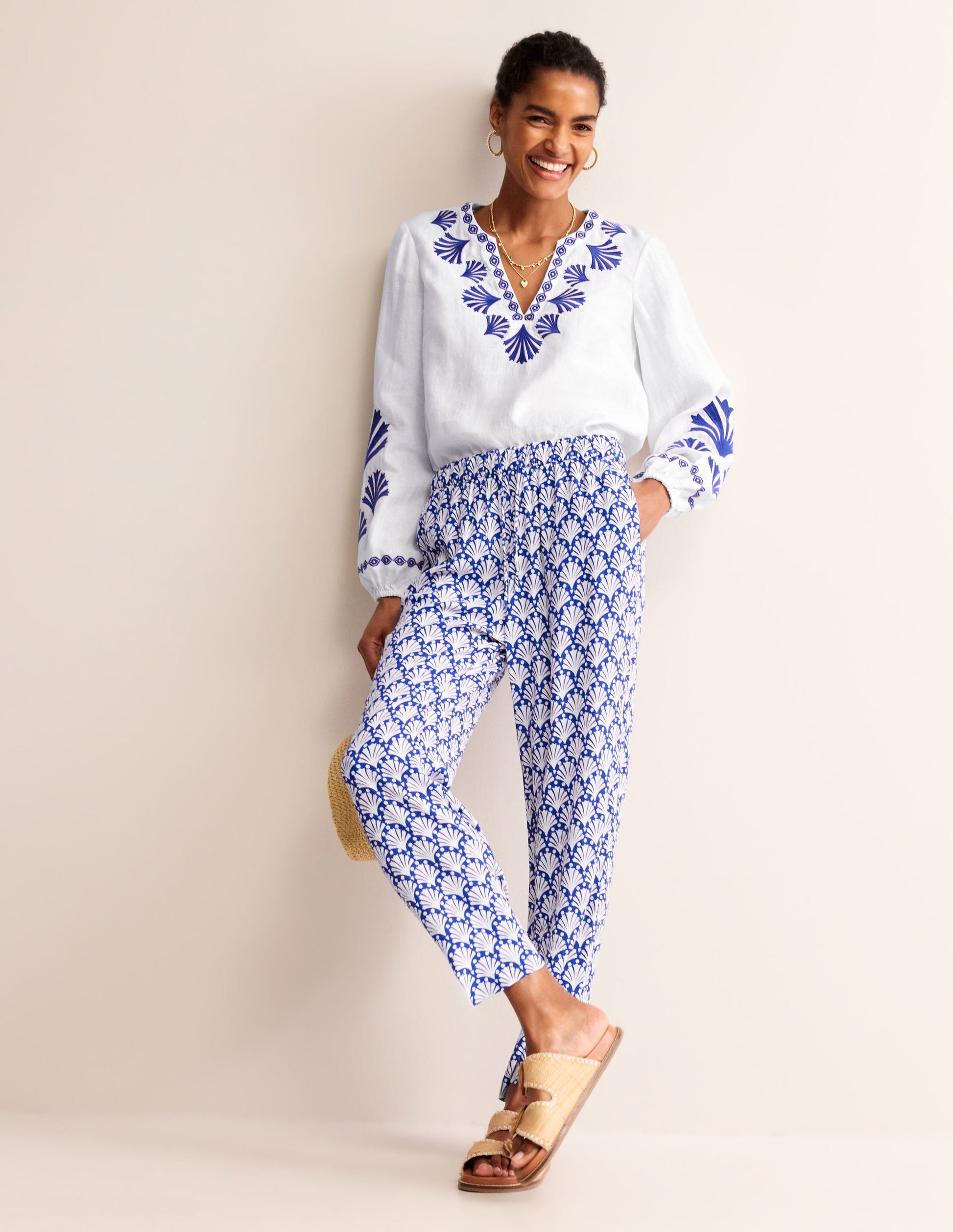 Top Bonnie en lin-Bleu connecté, coquillages-5