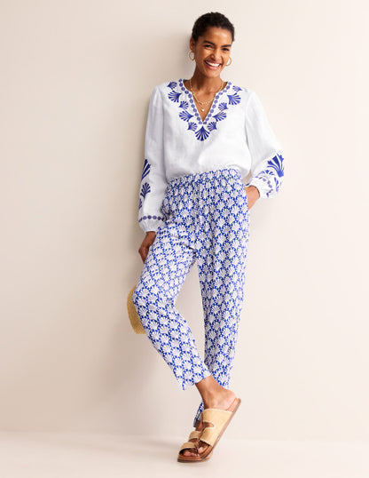 Top Bonnie en lin-Bleu connecté, coquillages-5