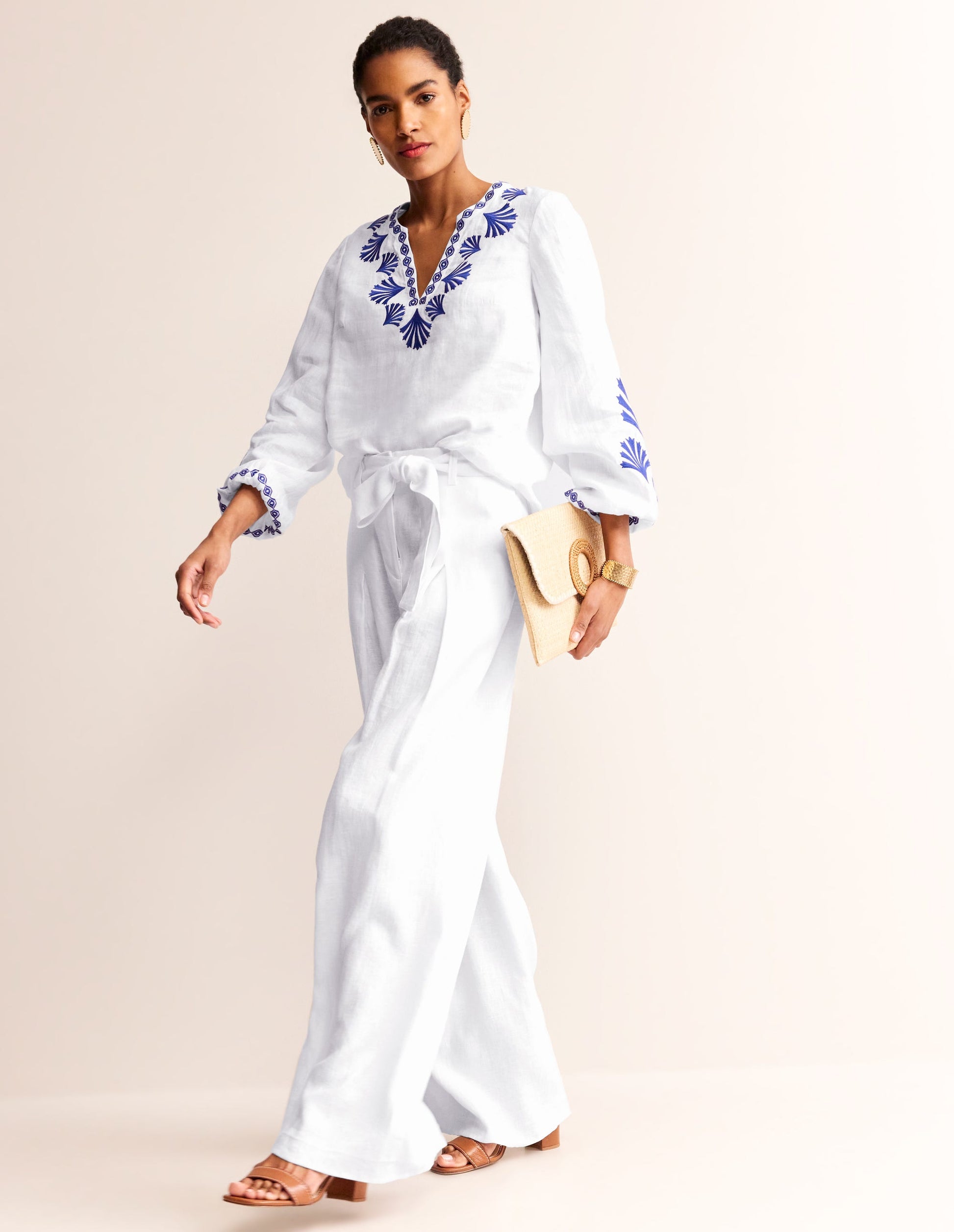 Top Bonnie en lin-Bleu connecté, coquillages-6