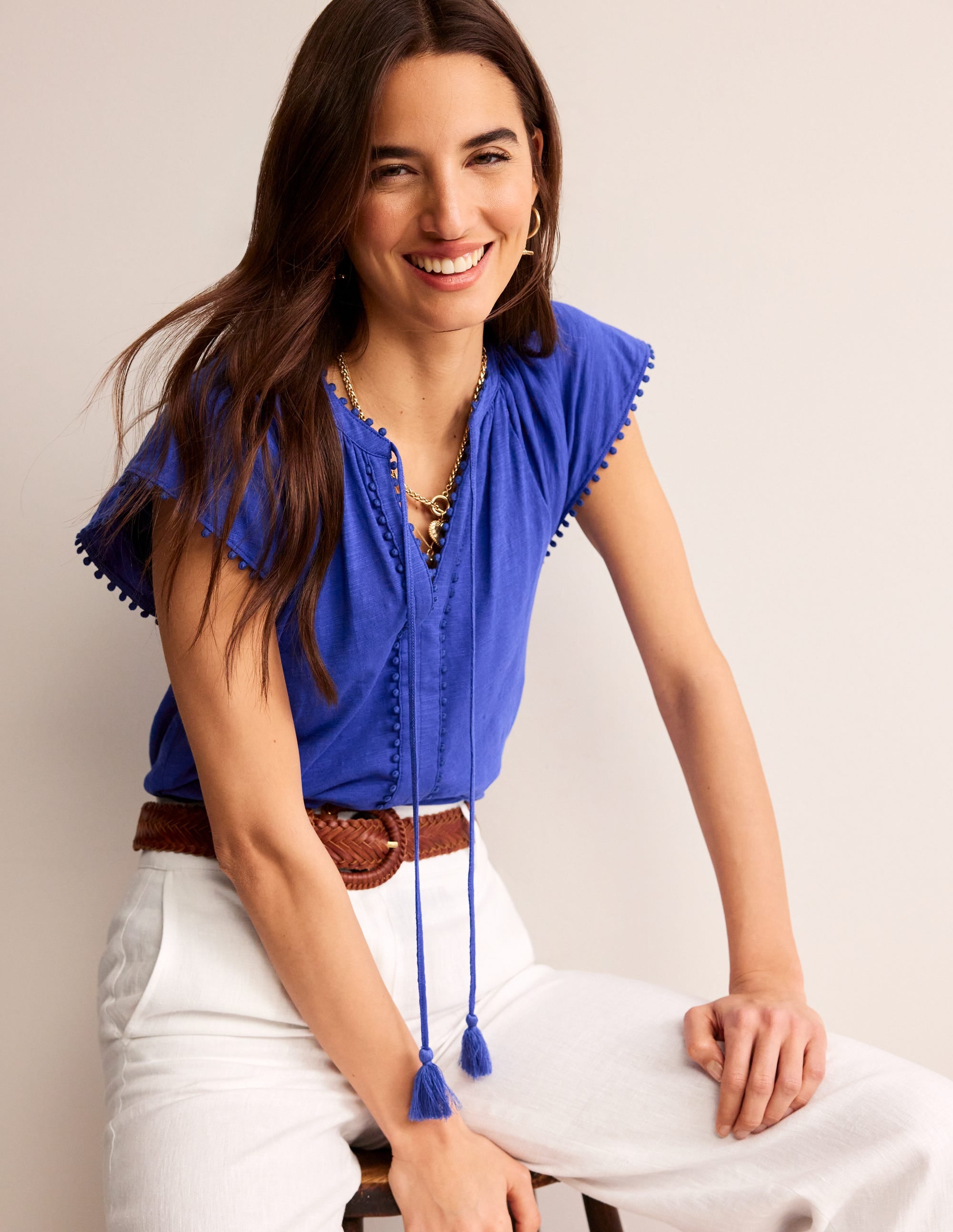 Top Millie à pompons-Bleu connecté - Image 1