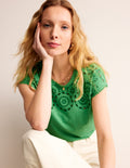 Sasha Broderie T-Shirt-Kelly Green