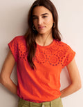 Sasha T-Shirt mit Stickerei-Mandarinenorange