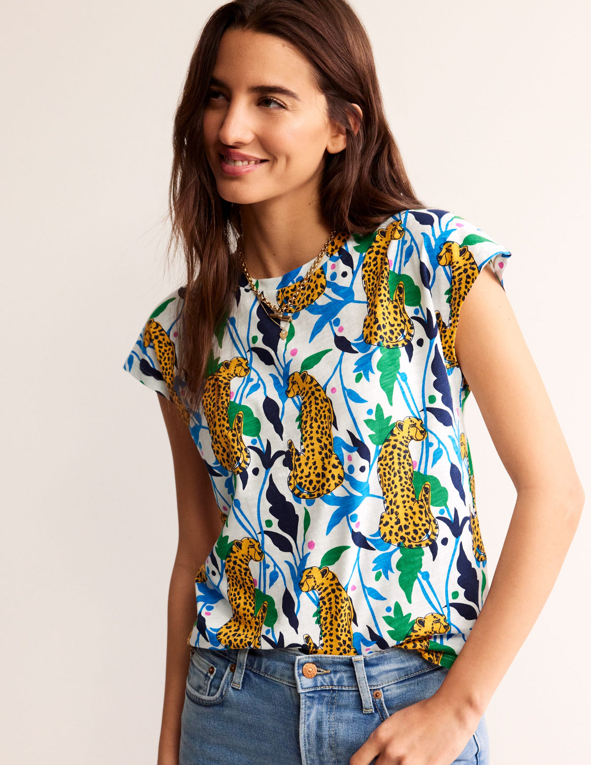 Louisa Flammgarn-T-Shirt mit Druck-Bunt, Leopard Zweig - Image 2