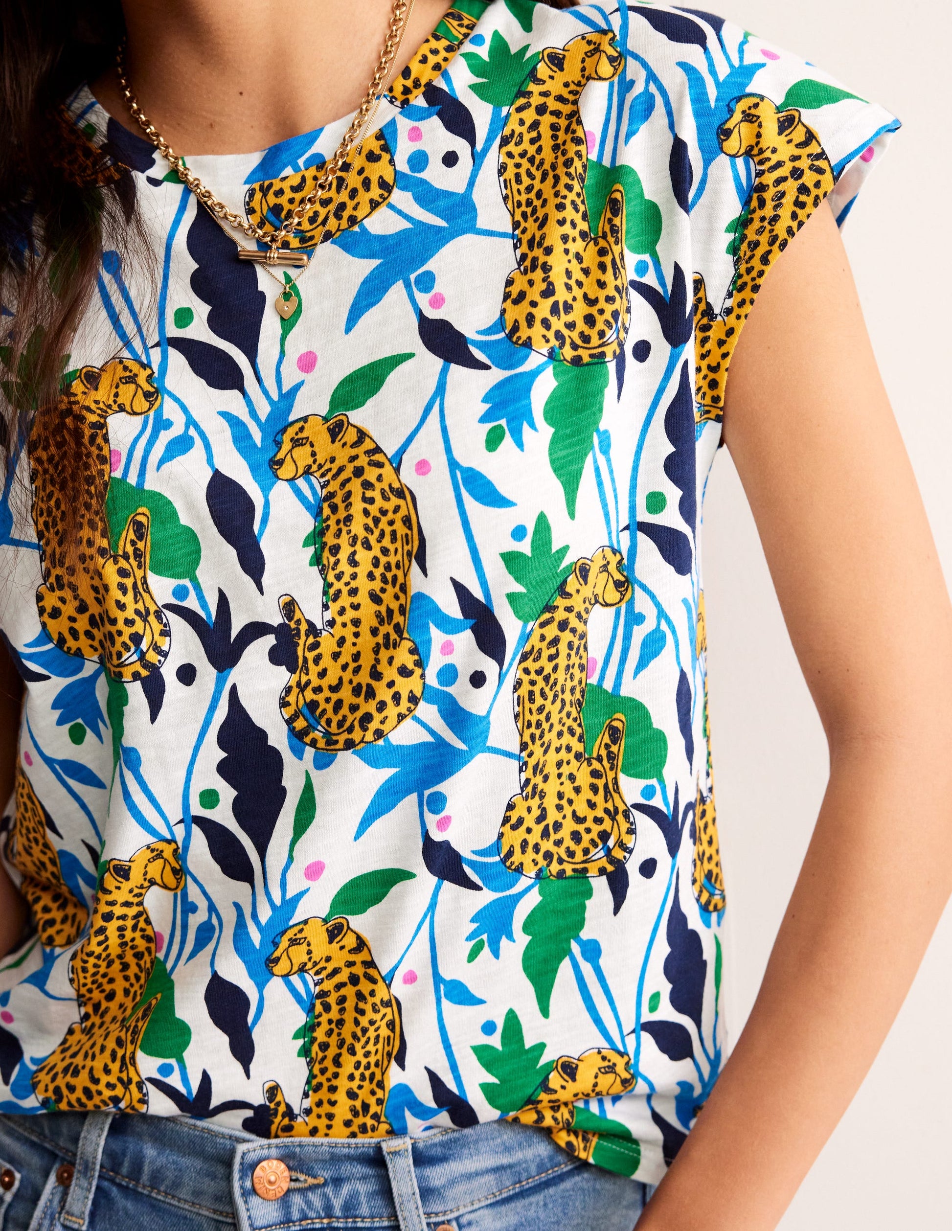 Louisa Flammgarn-T-Shirt mit Druck-Bunt, Leopard Zweig-3