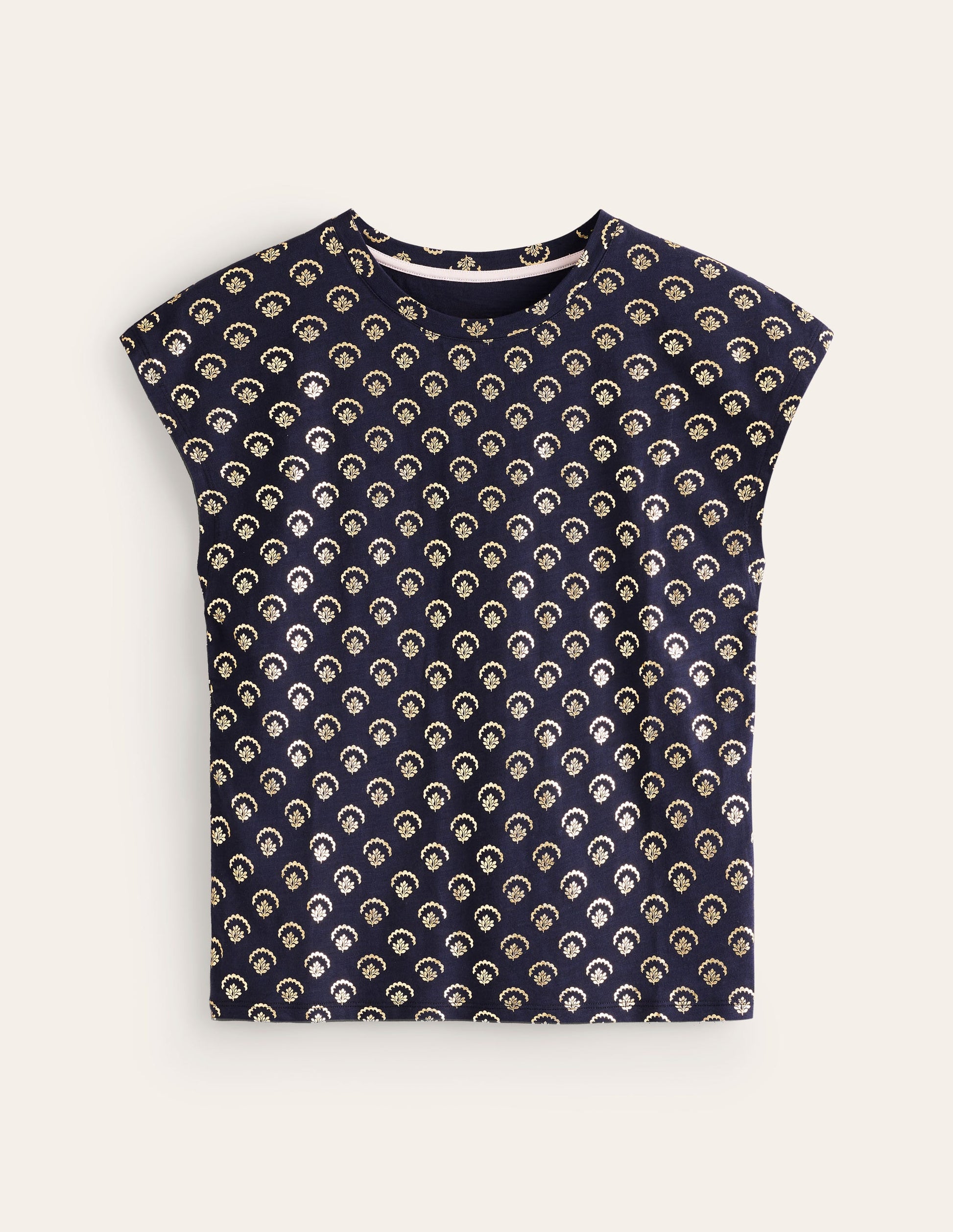 Louisa Flammgarn-T-Shirt mit Druck-Marineblau, Weinrebe Folie-5