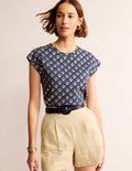 Louisa Flammgarn-T-Shirt mit Druck-Marineblau, Weinrebe Folie