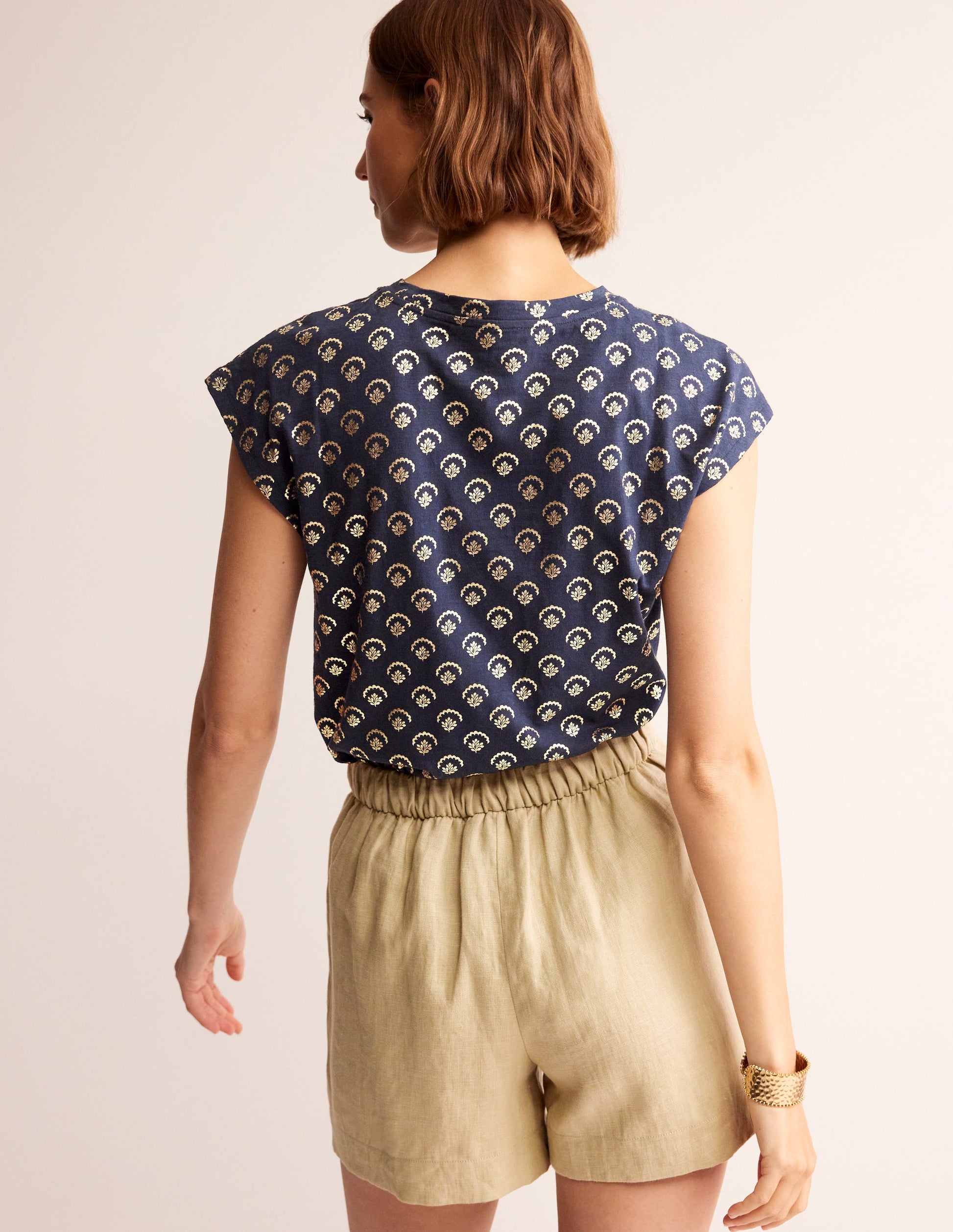 Louisa Flammgarn-T-Shirt mit Druck-Marineblau, Weinrebe Folie-3