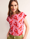 T-shirt Louisa flammé et imprimé-Rose cachemire, petit motif homard