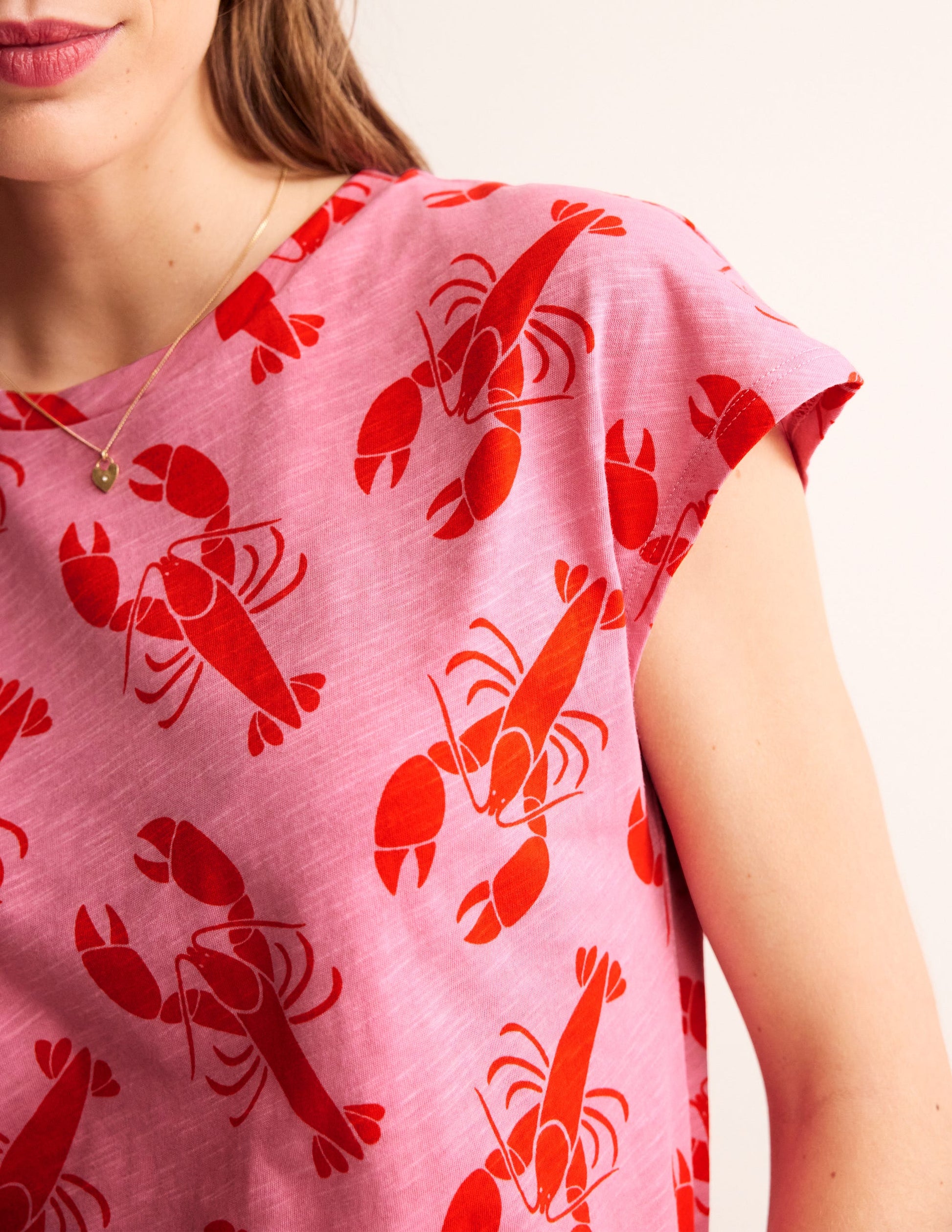 T-shirt Louisa flammé et imprimé-Rose cachemire, petit motif homard-2