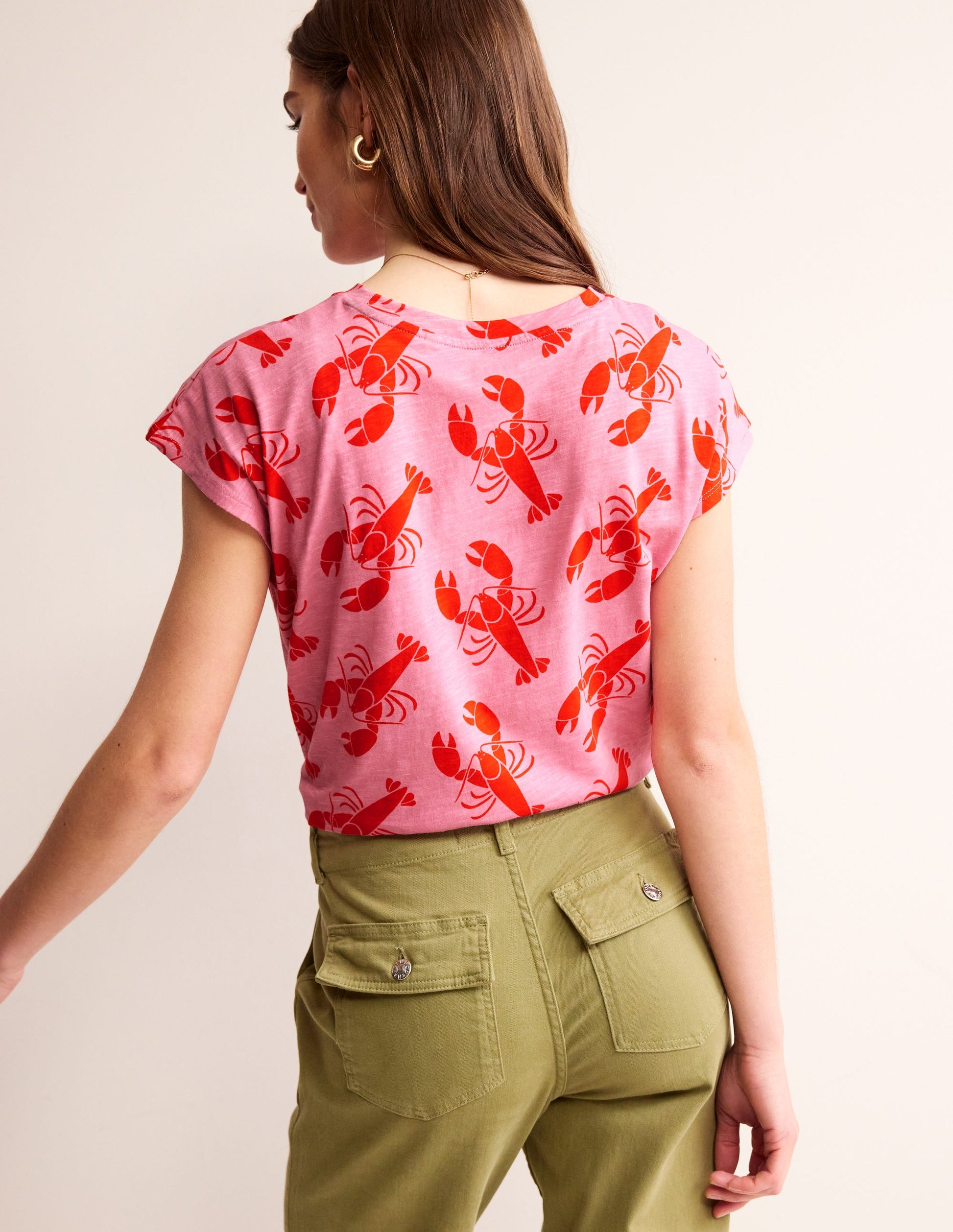 T-shirt Louisa flammé et imprimé-Rose cachemire, petit motif homard-3