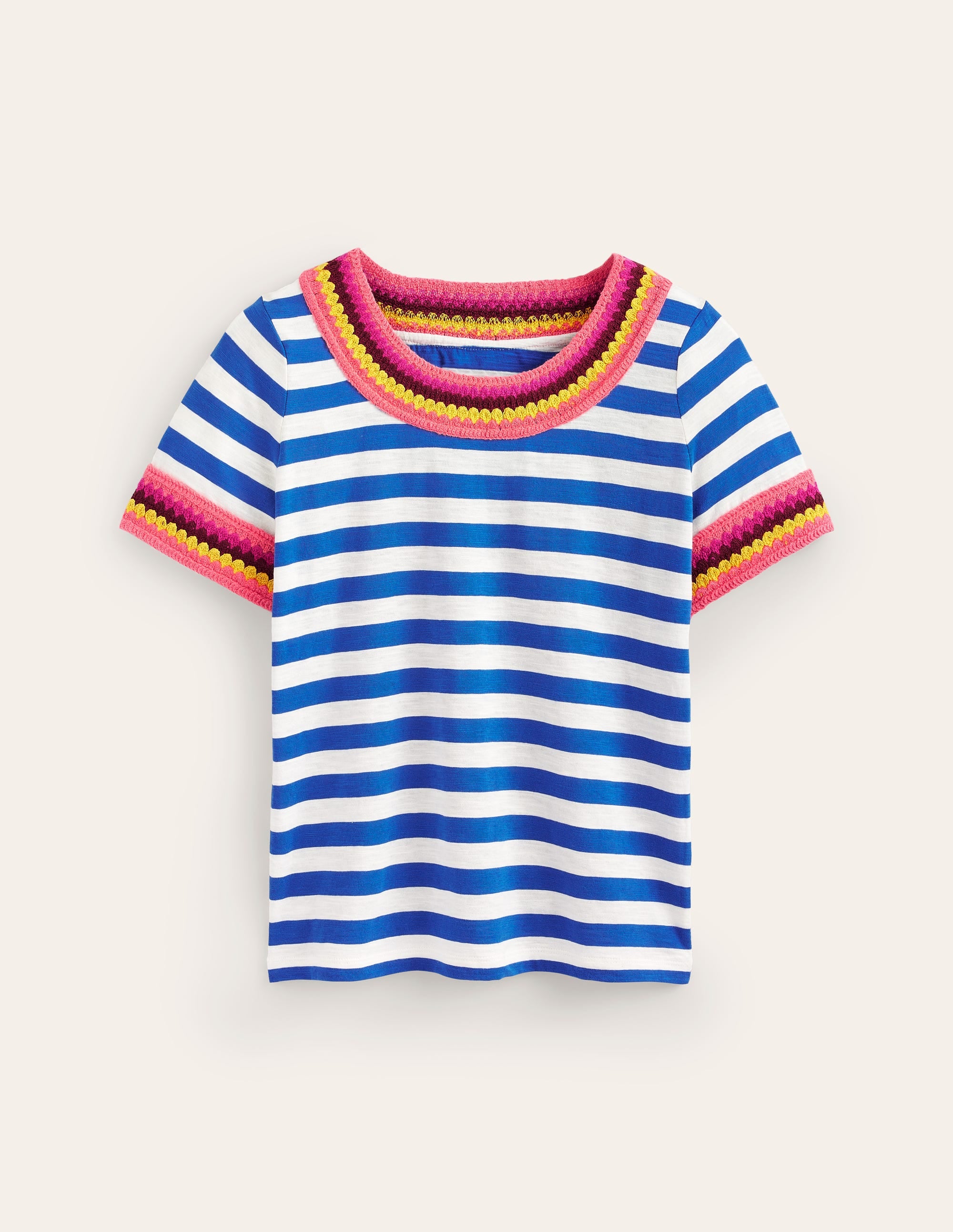 T-shirt col rond en crochet-Bleu, ivoire - Image 6