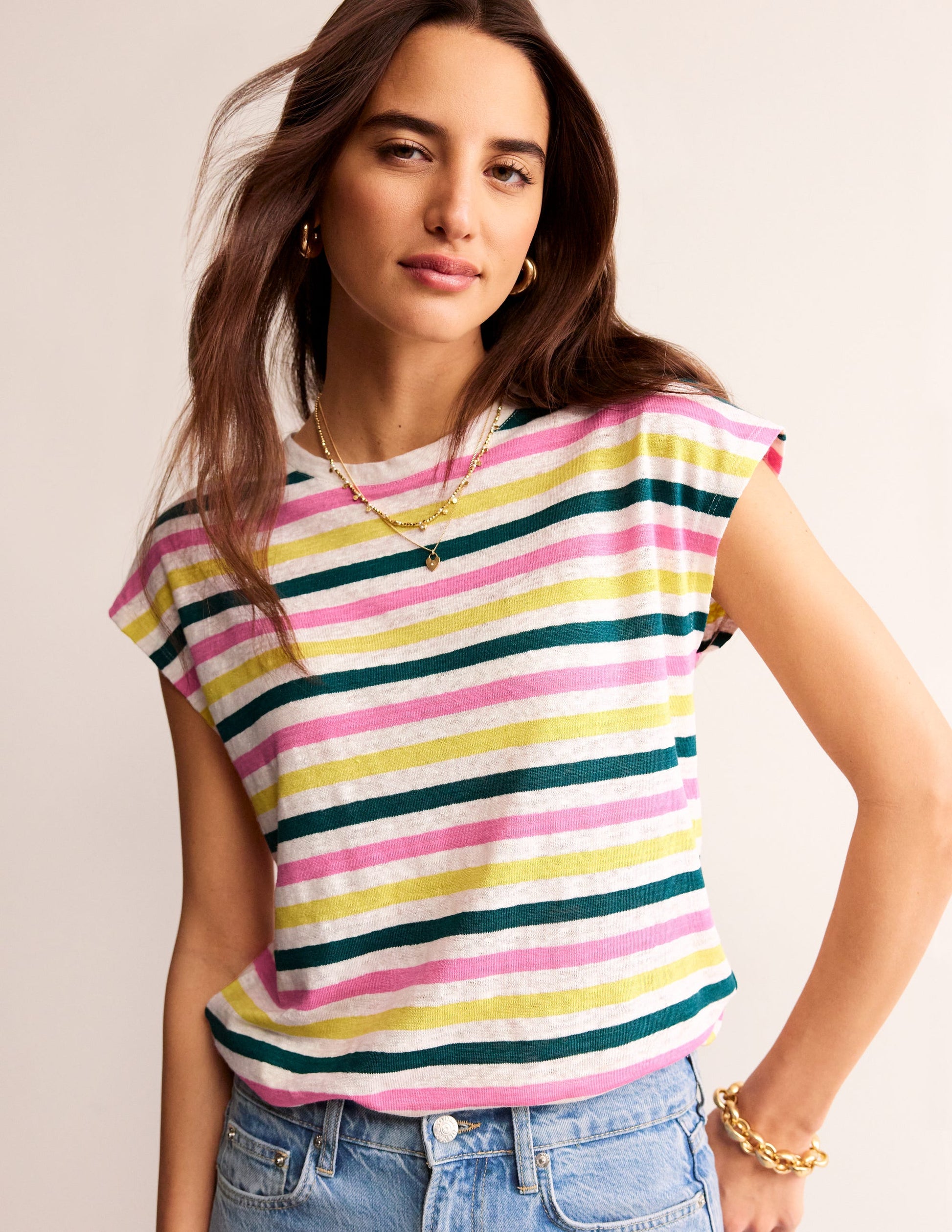 T-shirt col rond Louisa en lin-Rayé multi-1