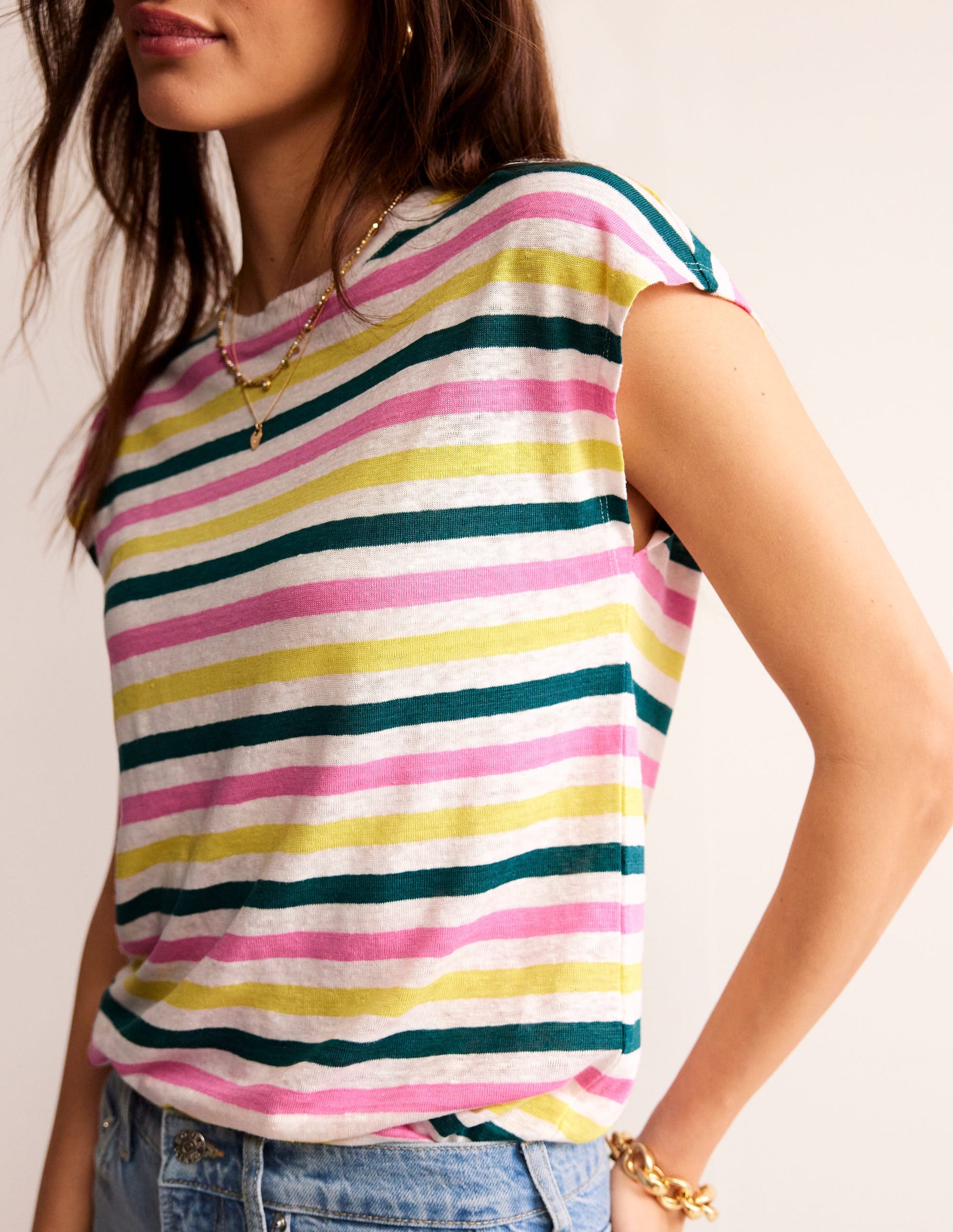 T-shirt col rond Louisa en lin-Rayé multi-2