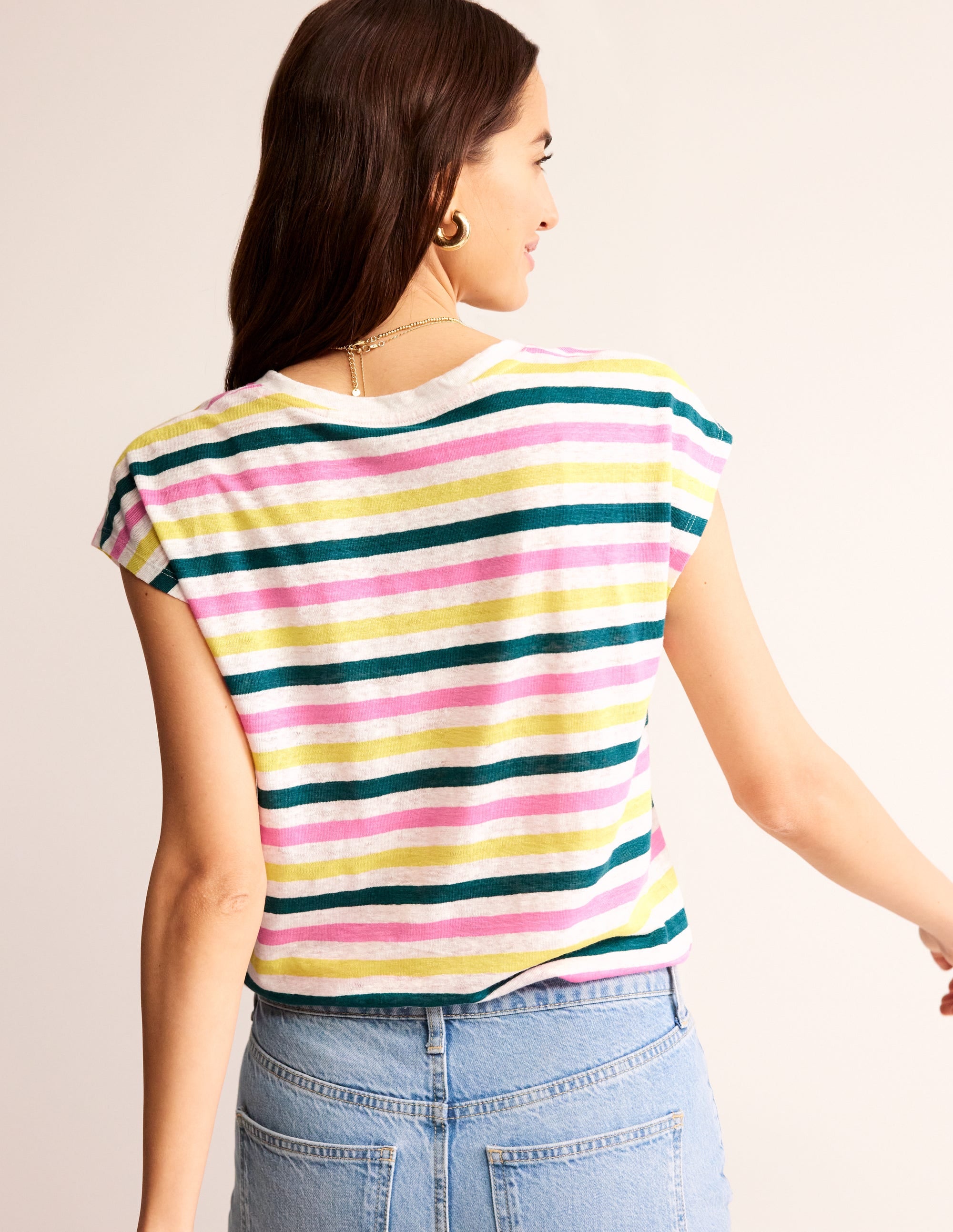 T-shirt col rond Louisa en lin-Rayé multi - Image 3