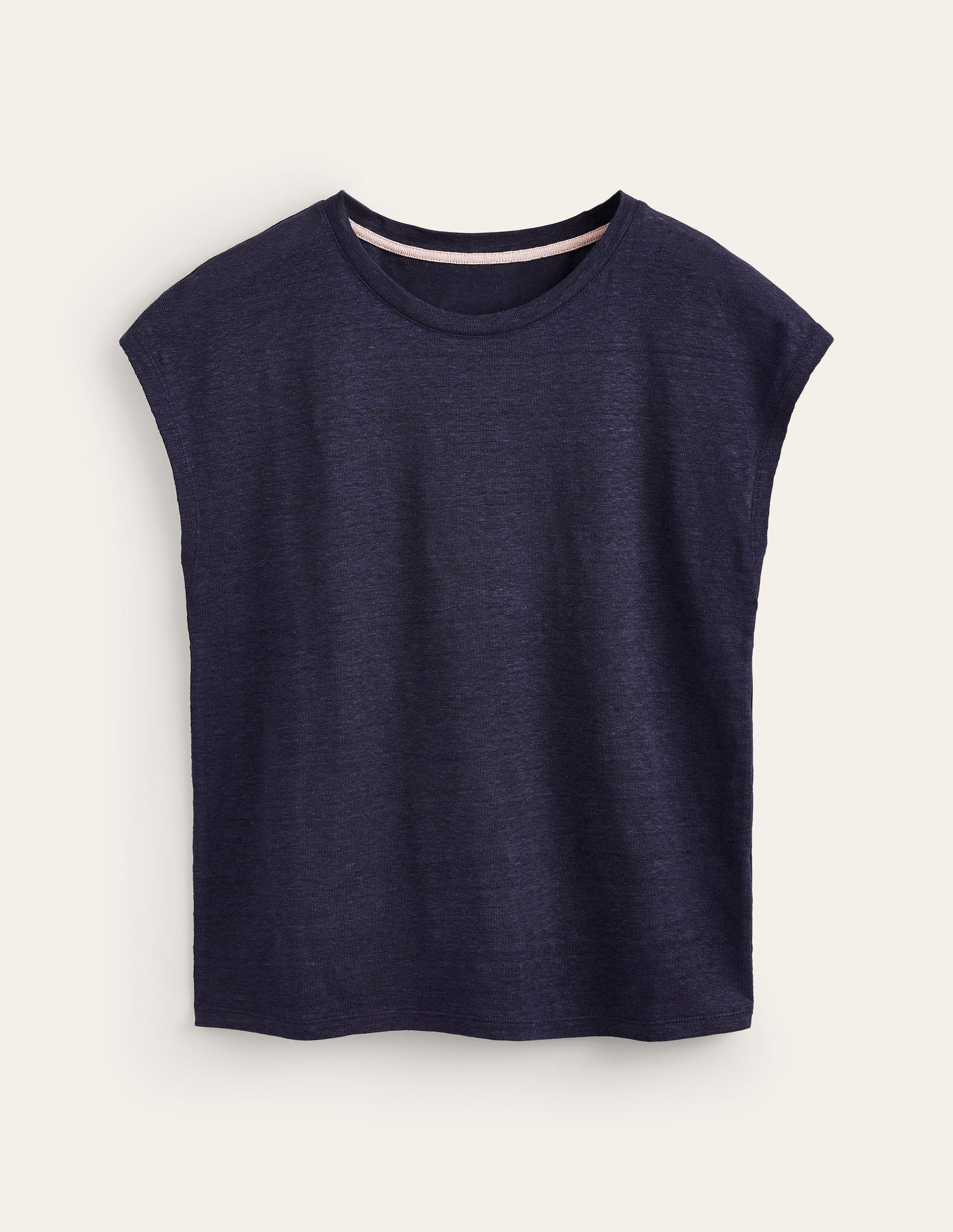 Louisa Leinen-T-Shirt mit Rundhalsausschnitt-Marineblau-5