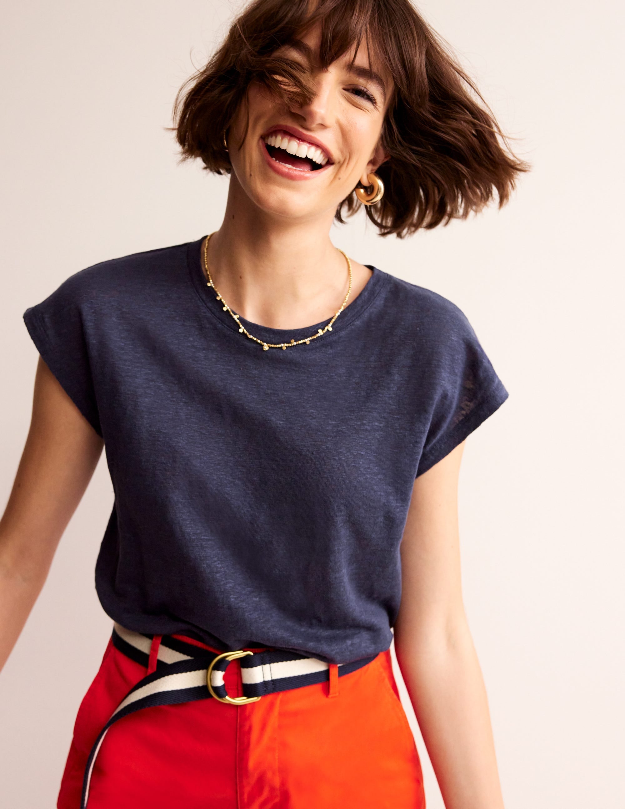Louisa Leinen-T-Shirt mit Rundhalsausschnitt-Marineblau - Image 1