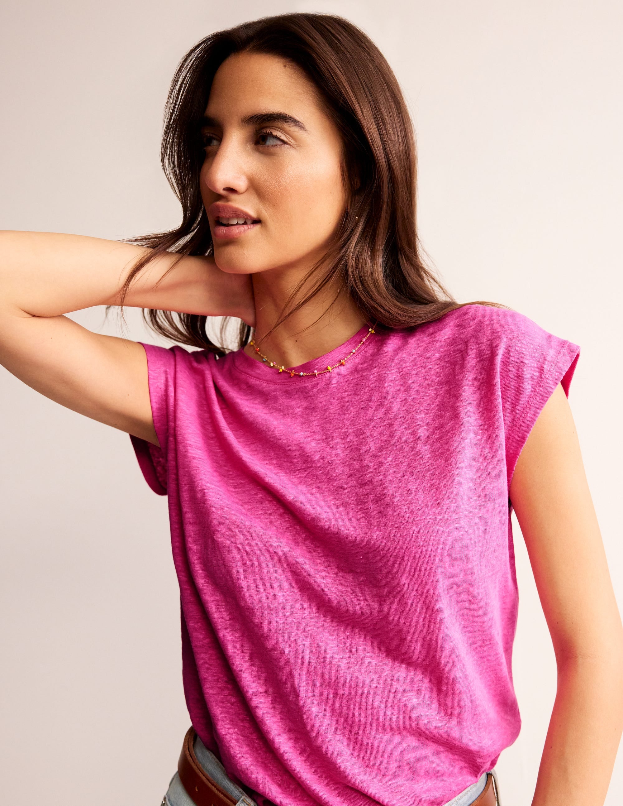 T-shirt col rond Louisa en lin-Sangria rose - Image 1