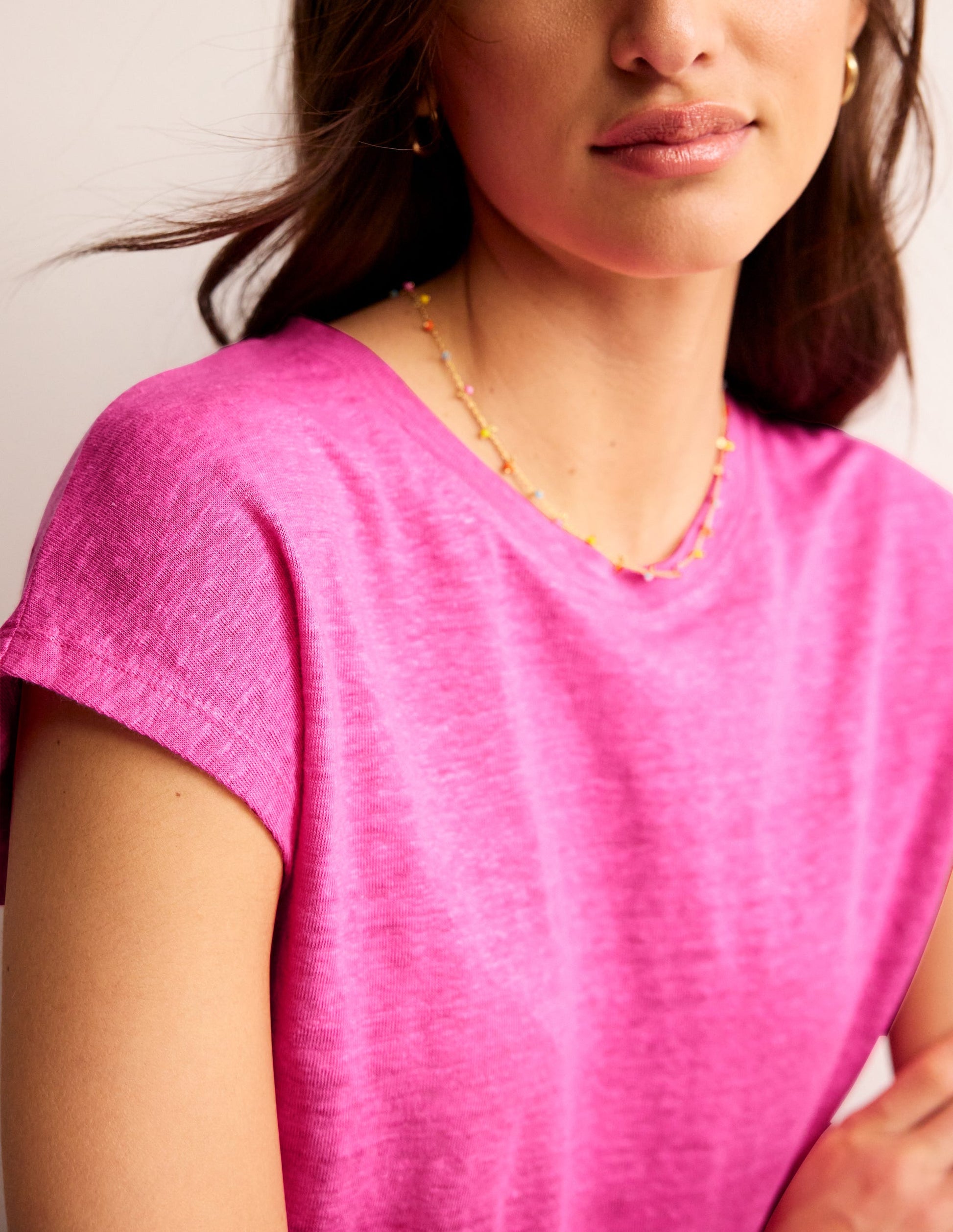 T-shirt col rond Louisa en lin-Sangria rose-2
