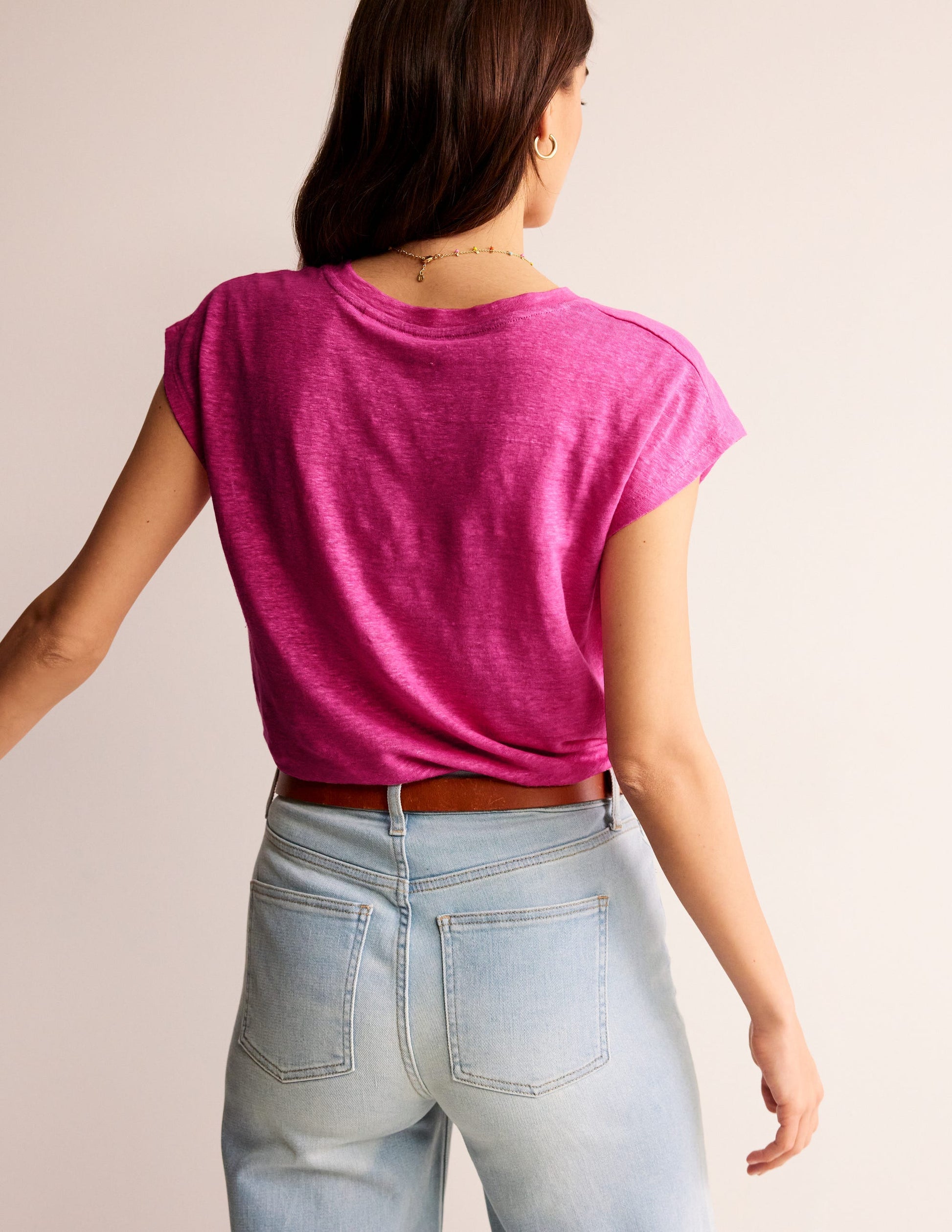 T-shirt col rond Louisa en lin-Sangria rose-3
