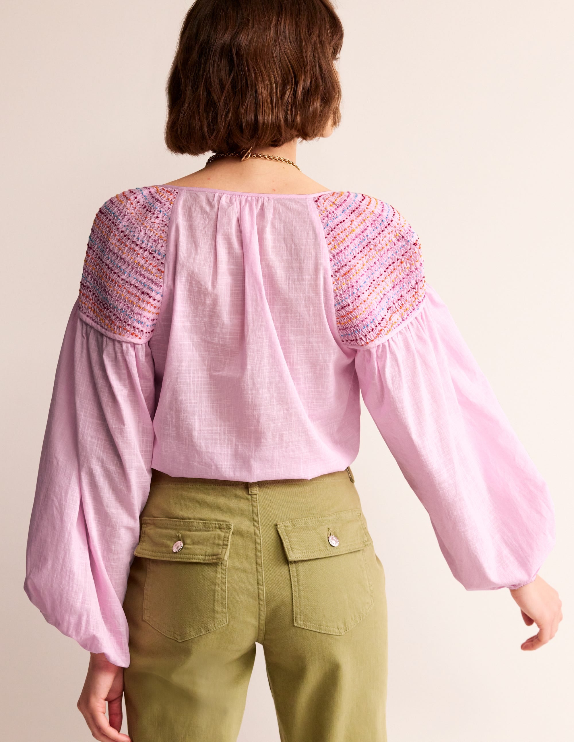 Gesmokte Baumwollbluse-Fliederfarben - Image 3