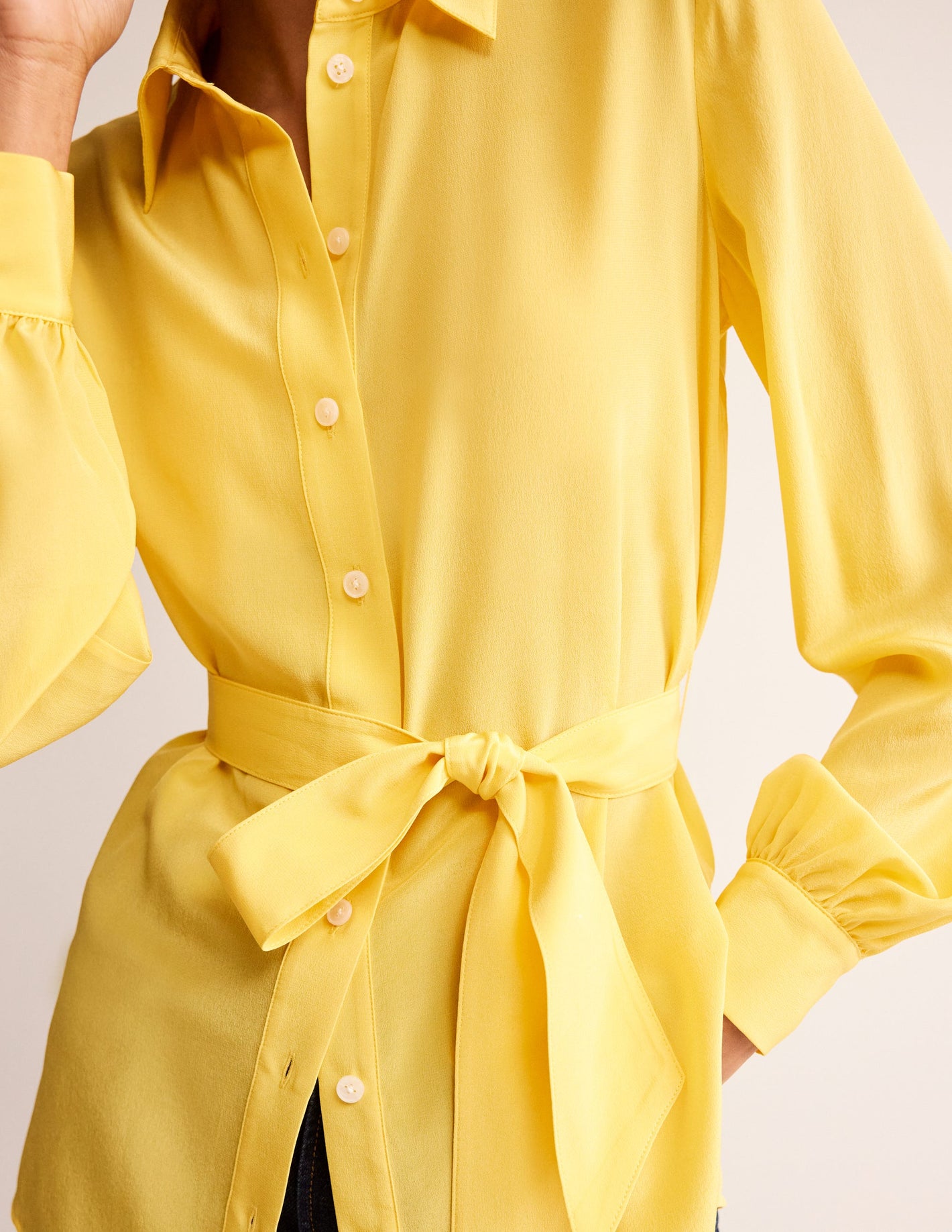 Belted Silk Shirt-Vibrant yellow