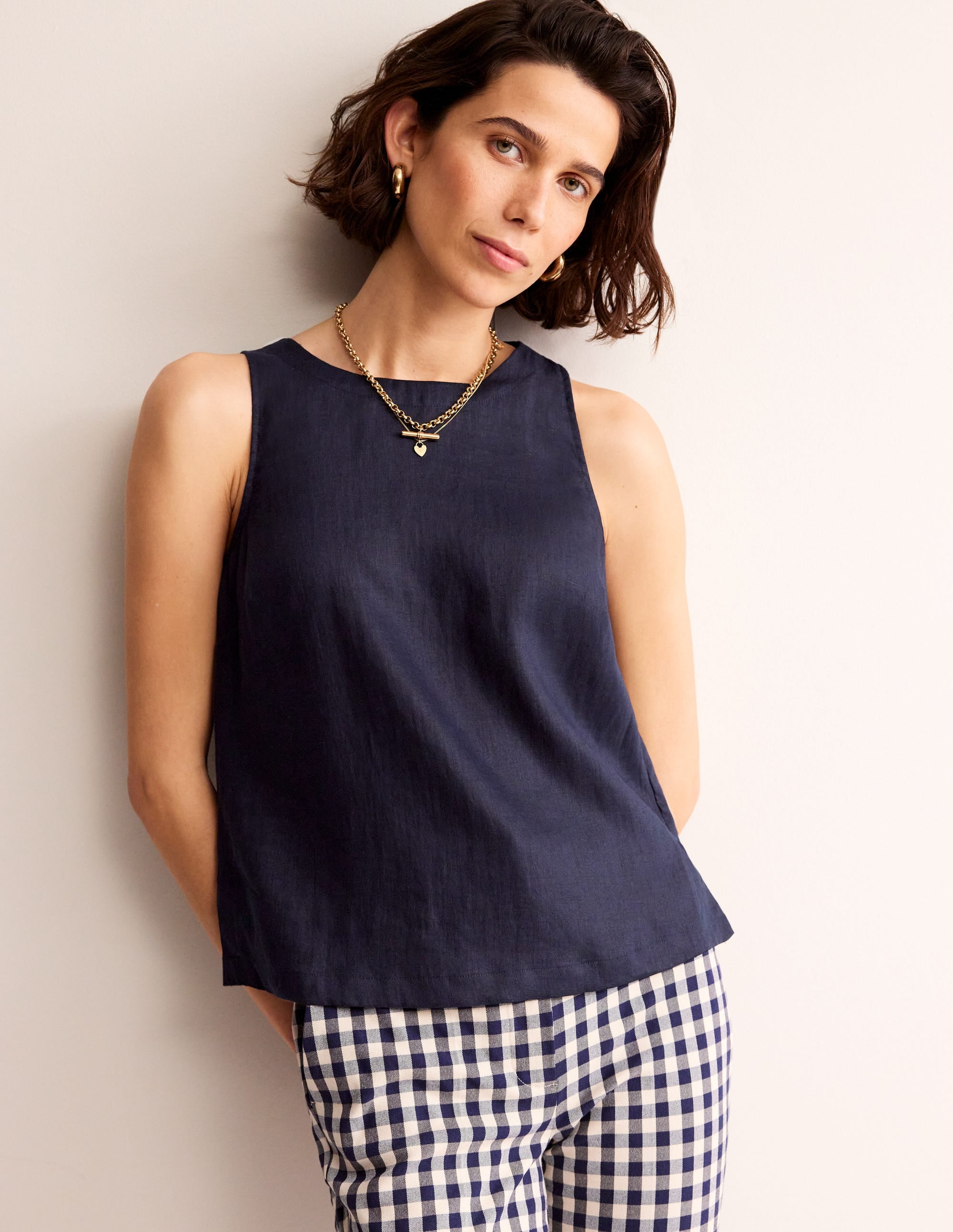 Top sans manches en lin-Bleu marine - Image 1