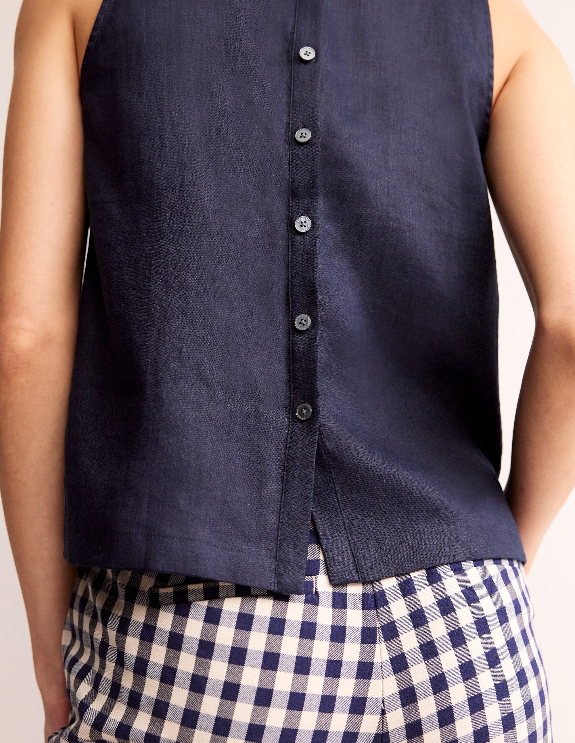 Top sans manches en lin-Bleu marine - Image 2