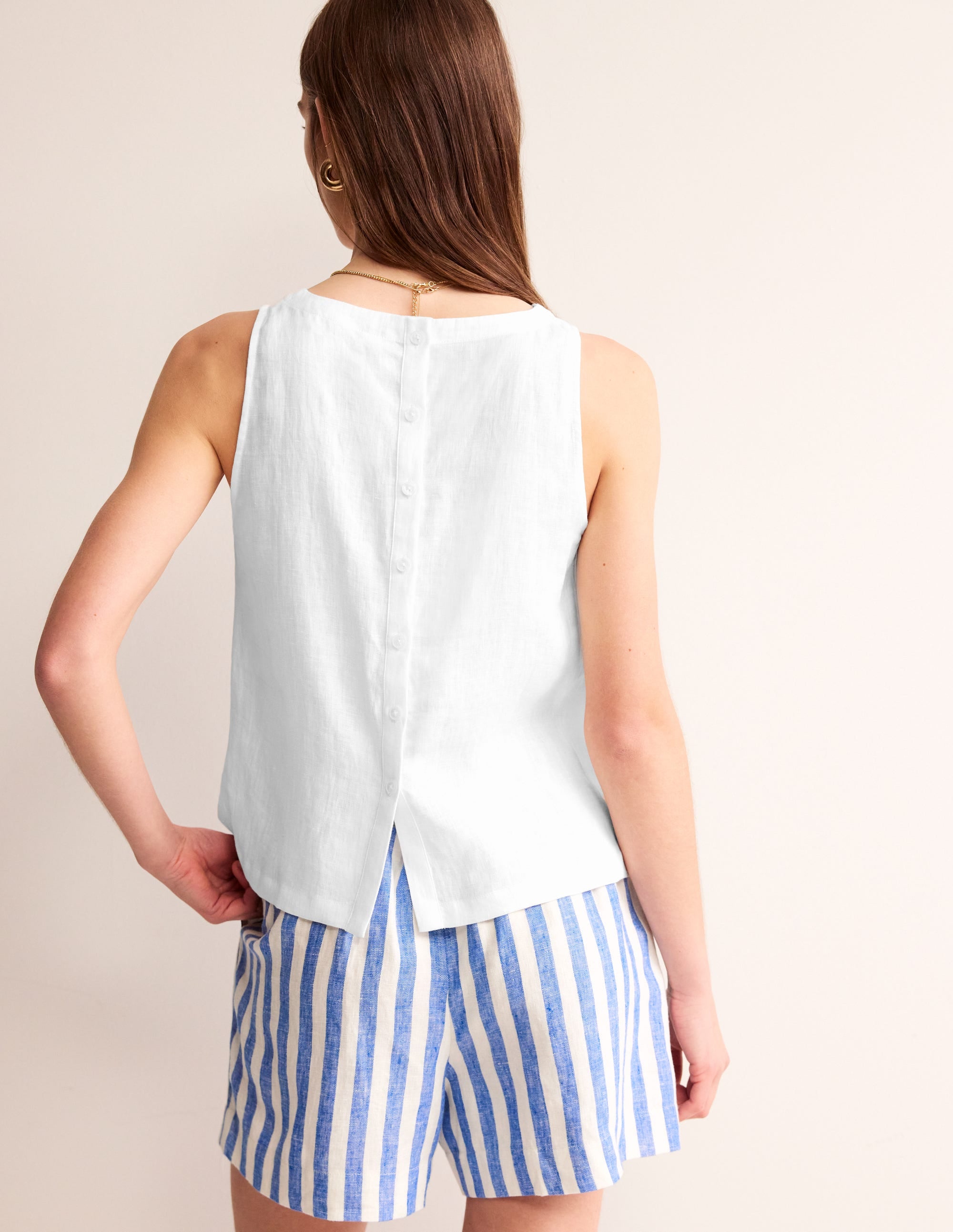 Top sans manches en lin-Blanc - Image 3