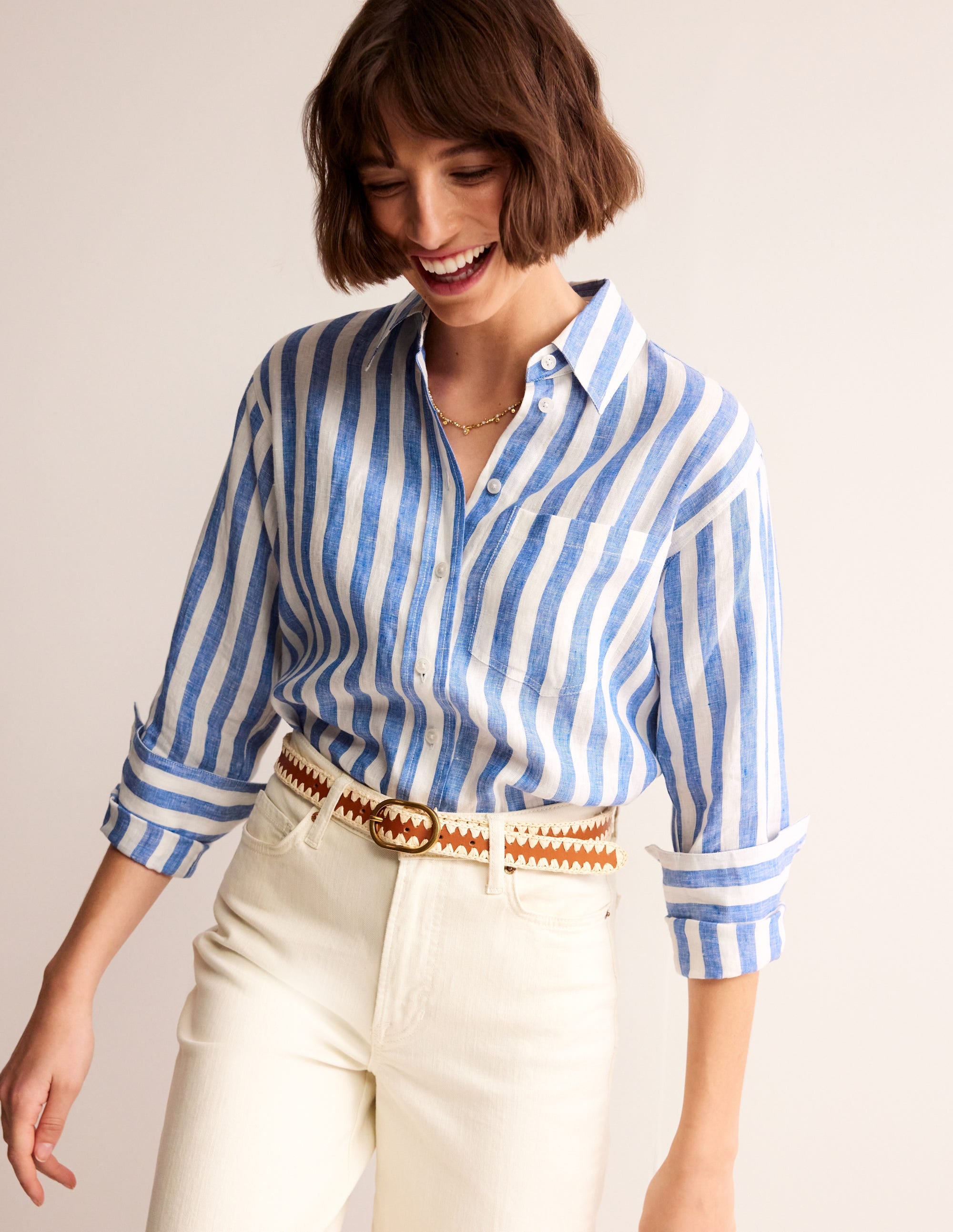 Chemise Connie en lin-Rayé cobalt - Image 1