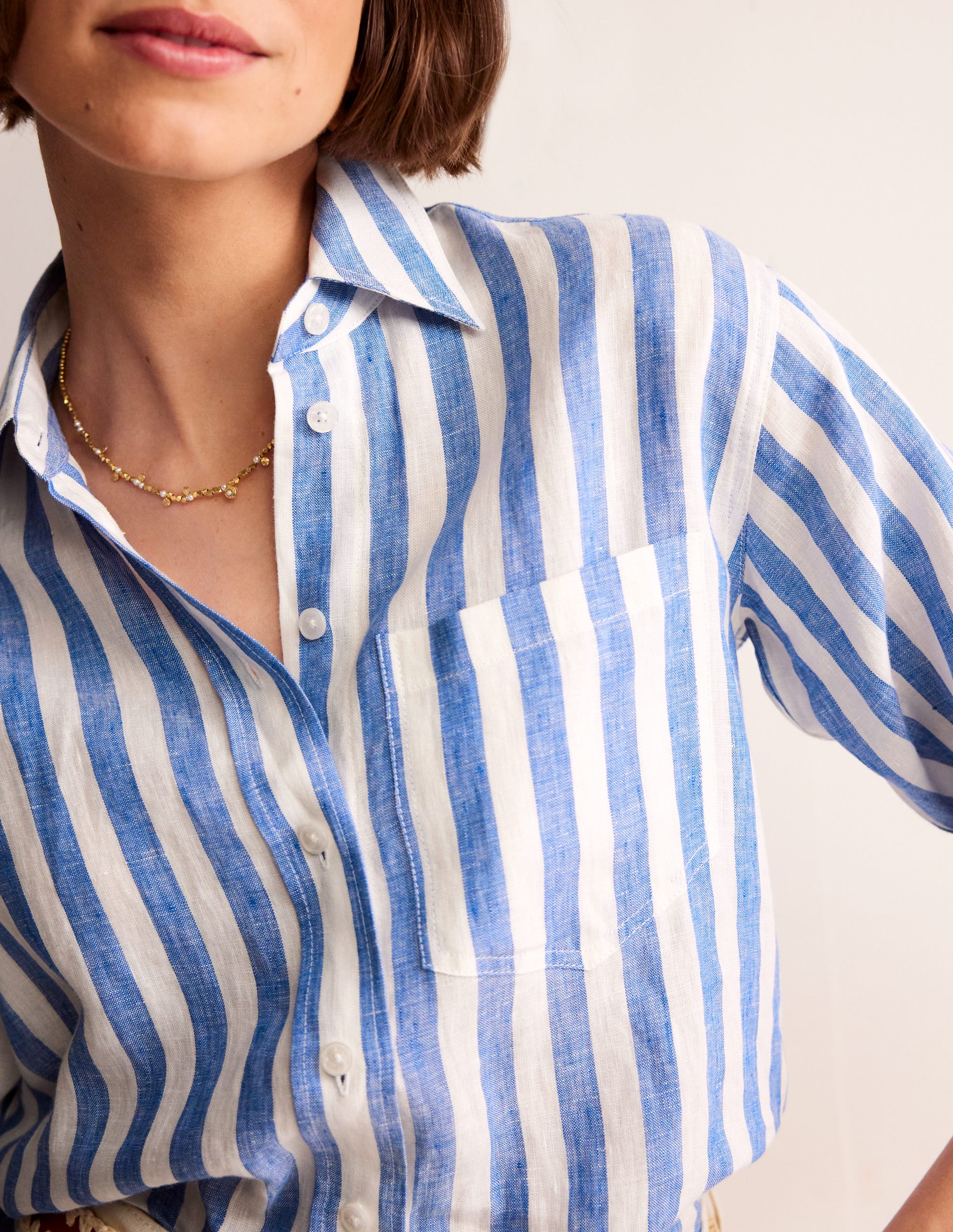 Chemise Connie en lin-Rayé cobalt - Image 2