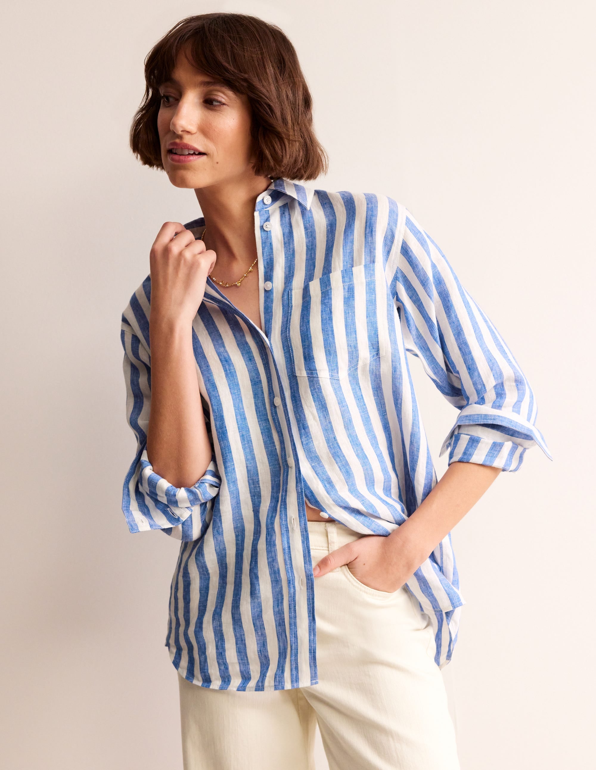 Chemise Connie en lin-Rayé cobalt - Image 4
