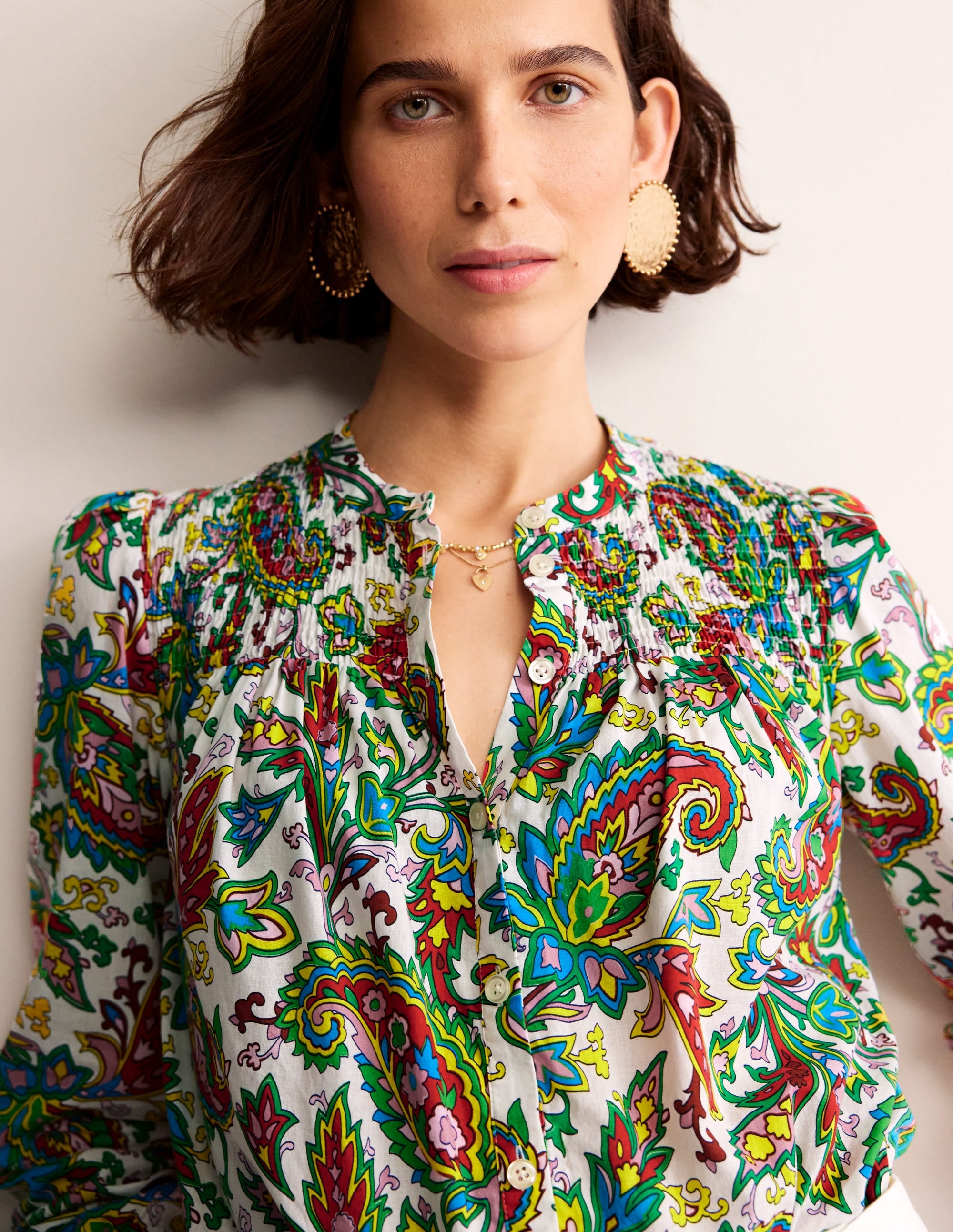 Helena Baumwoll-Bluse-Naturweiß, Paisley Azurblau - Image 2