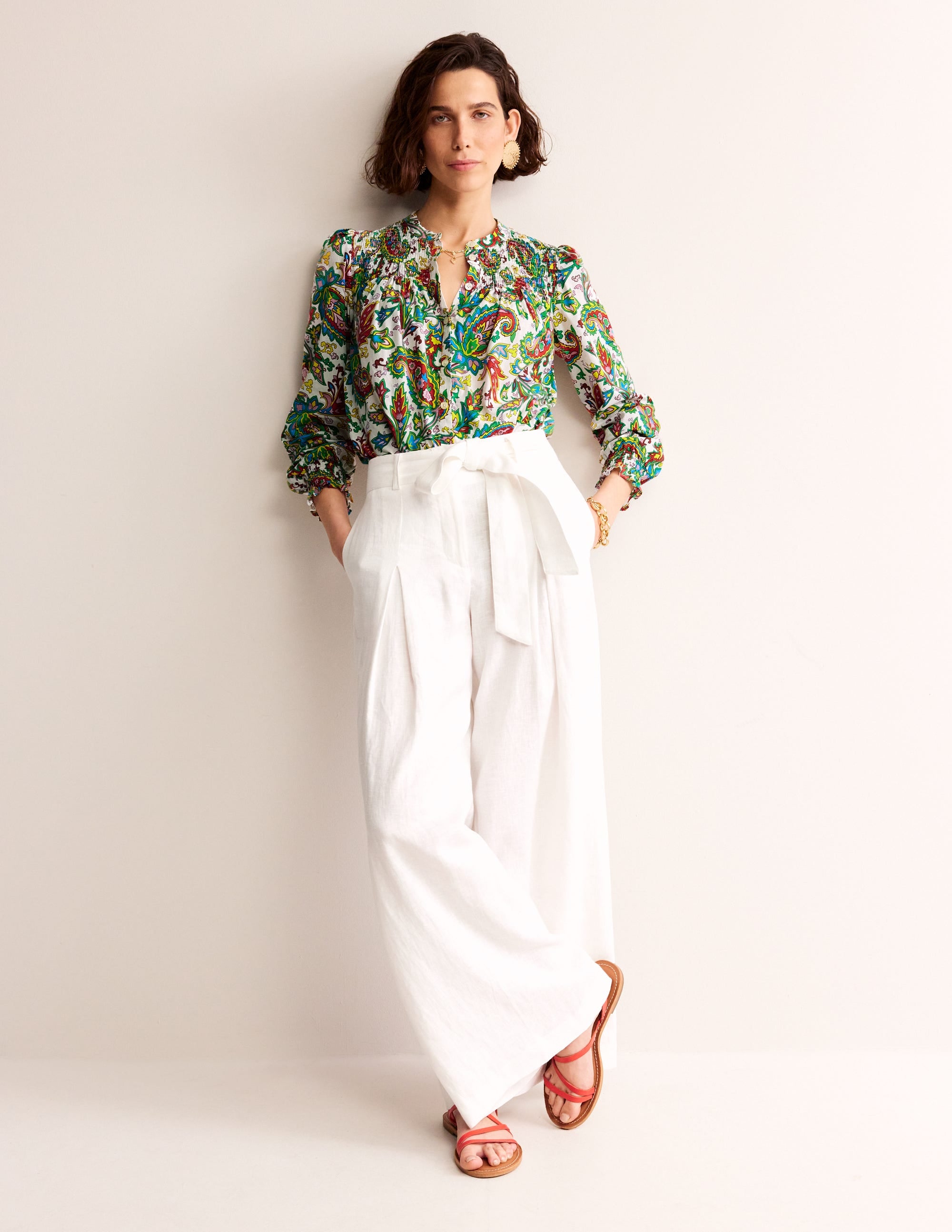 Helena Baumwoll-Bluse-Naturweiß, Paisley Azurblau - Image 4