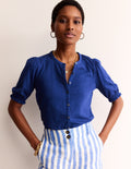 Chemise Dolly à manches bouffantes en jersey-Pivoine bleu marine