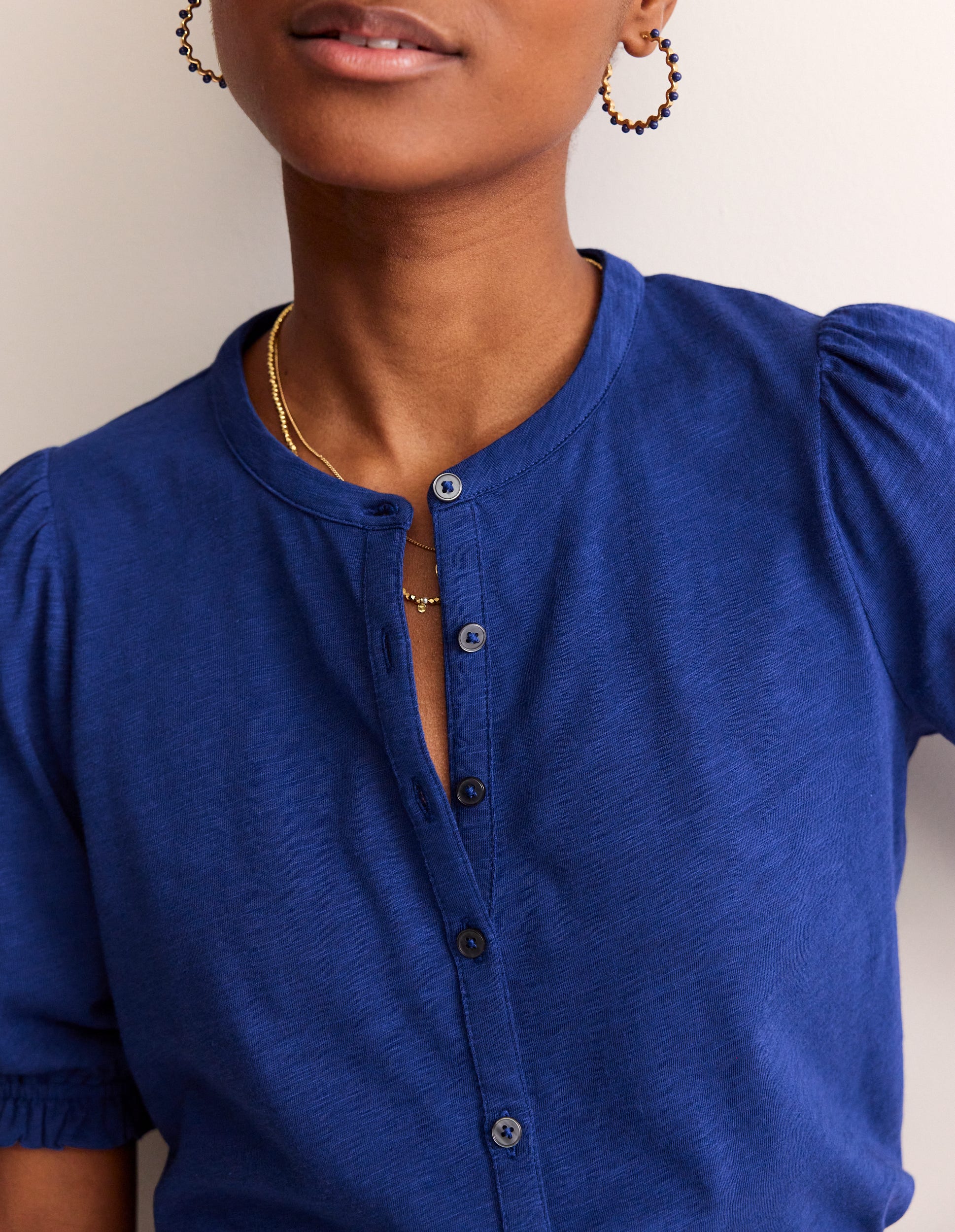 Chemise Dolly à manches bouffantes en jersey-Pivoine bleu marine-2